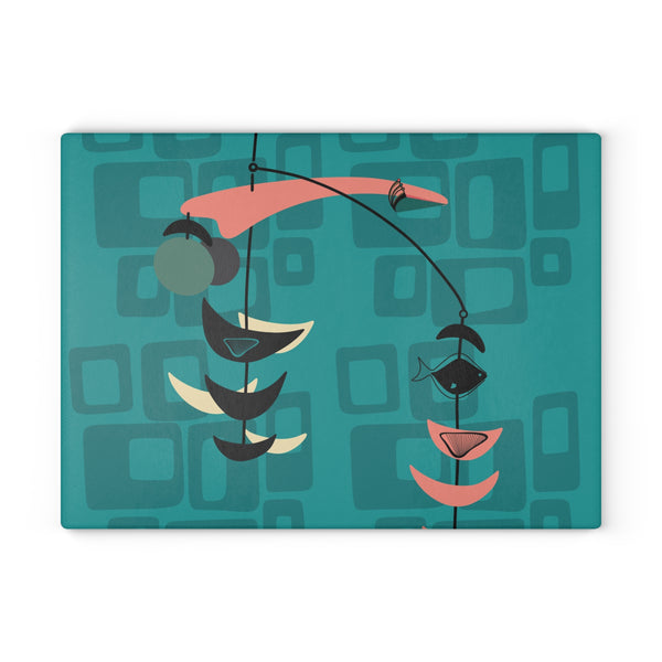 Atomic Fish Mid Century Modern Fish Art Modern Abstract Glass Cutting Board | Colorful Kitchen Decor | Gift for Foodies