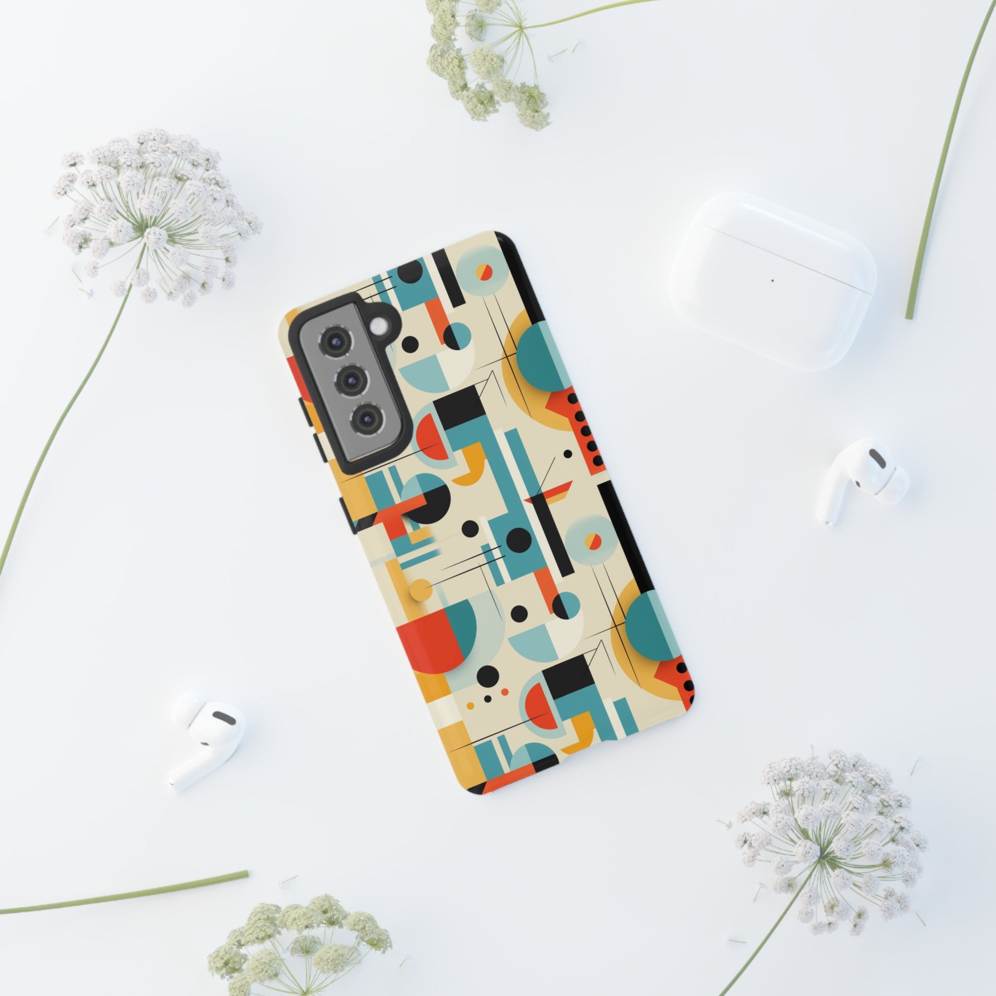 Bauhaus Designed Mid Mod Geometric Groovy Smart Phone, iPhone, Samsung Compatible Tough Cases - Mid Century Modern Gal