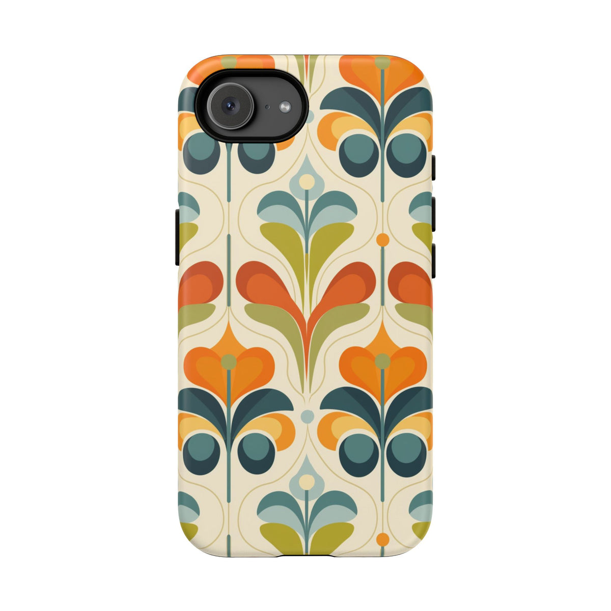 Mid Century Modern Scandinavian Floral, Orange Blue Green Tough Phone Case
