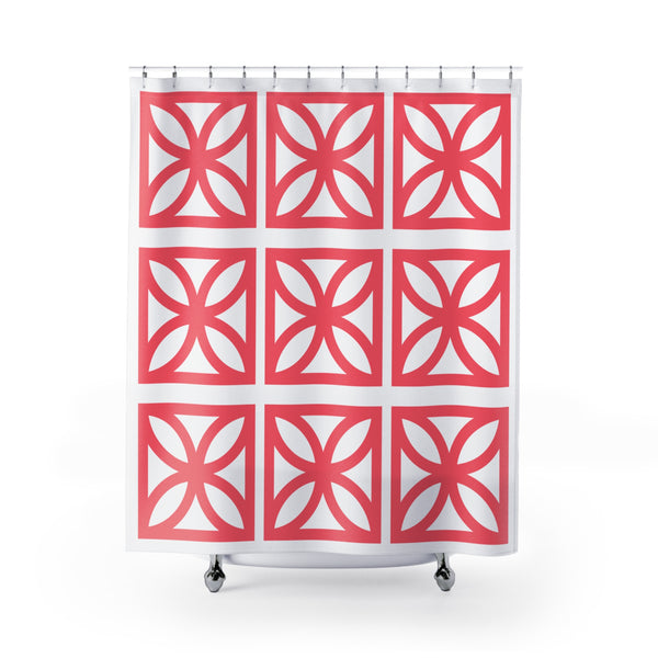 Mid Century Modern Coral Breeze Block 50s Vibe Palm Springs Cali Style Modern Geometric Shower Curtain