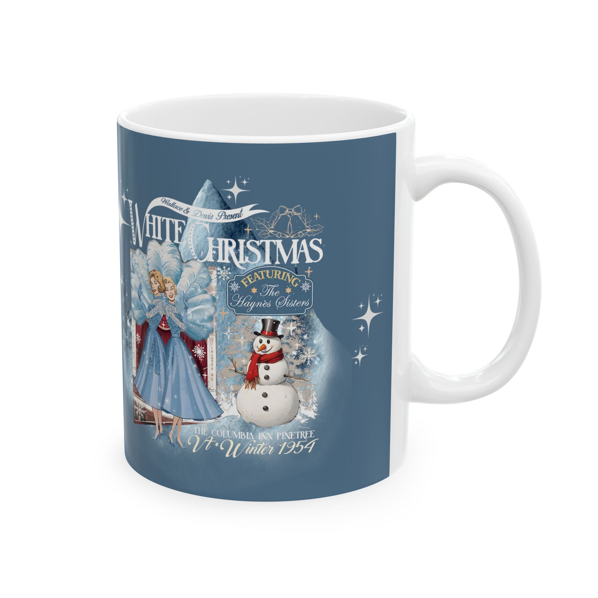 Sister Sister Wallace and Davis White Christmas Kitschy 50s Holiday Ceramic Mug - Mid Century Modern Gal