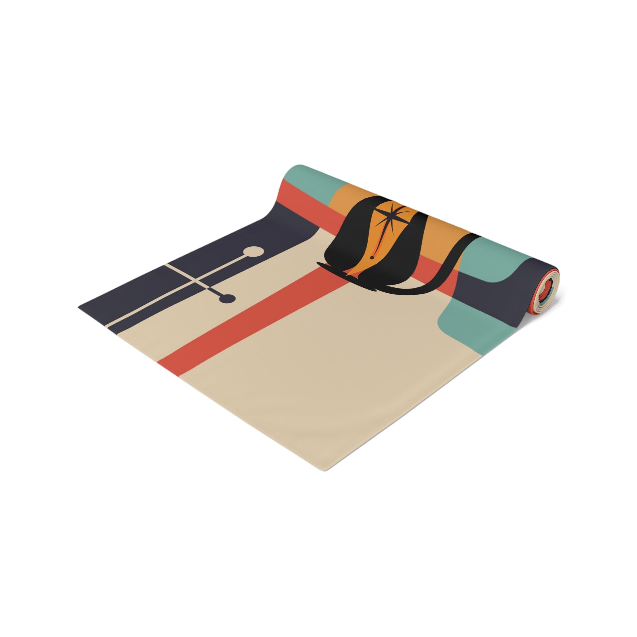 Atomic Cat Table Runner, Mid Century Modern Geometric Kitschy Mod Style - Mid Century Modern Gal