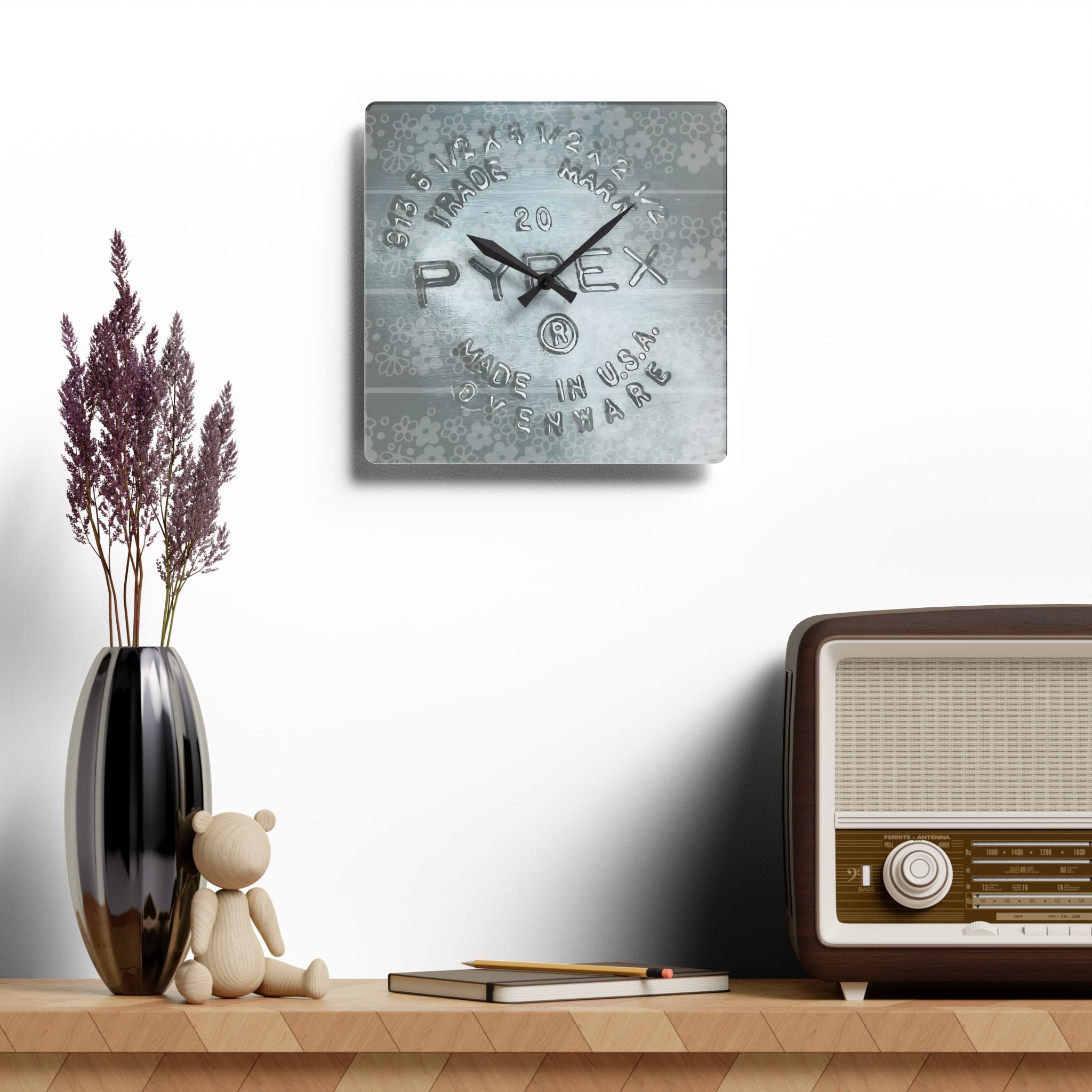 Vintage Pyrex Acrylic Wall Clock - Retro Home Decor for Kitchen - Mid Century Modern Gal