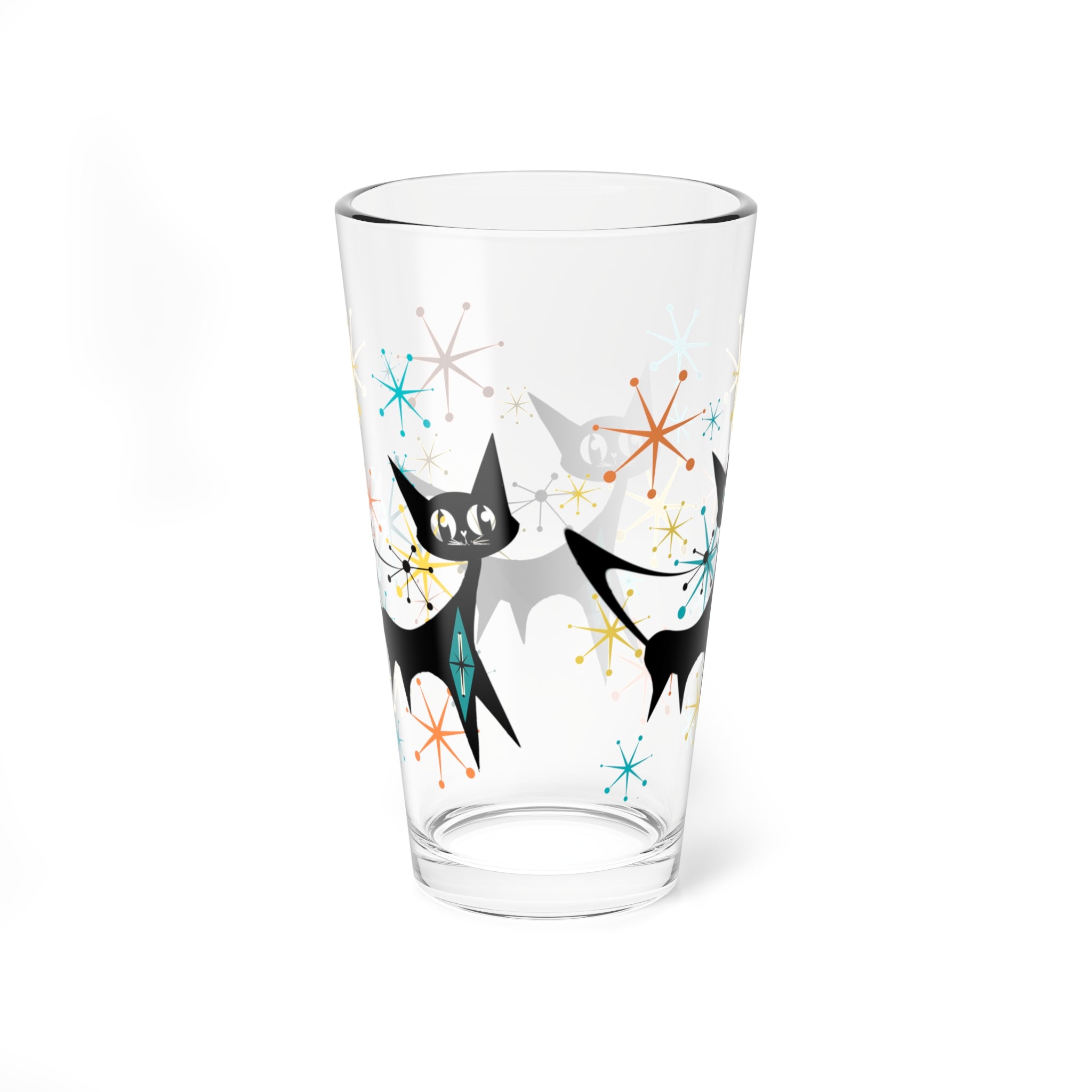 Atomic Black Cats, Kitschy Starbursts Whimsical Cat Mid Century Modern Retro Drinkware Barware - Mid Century Modern Gal