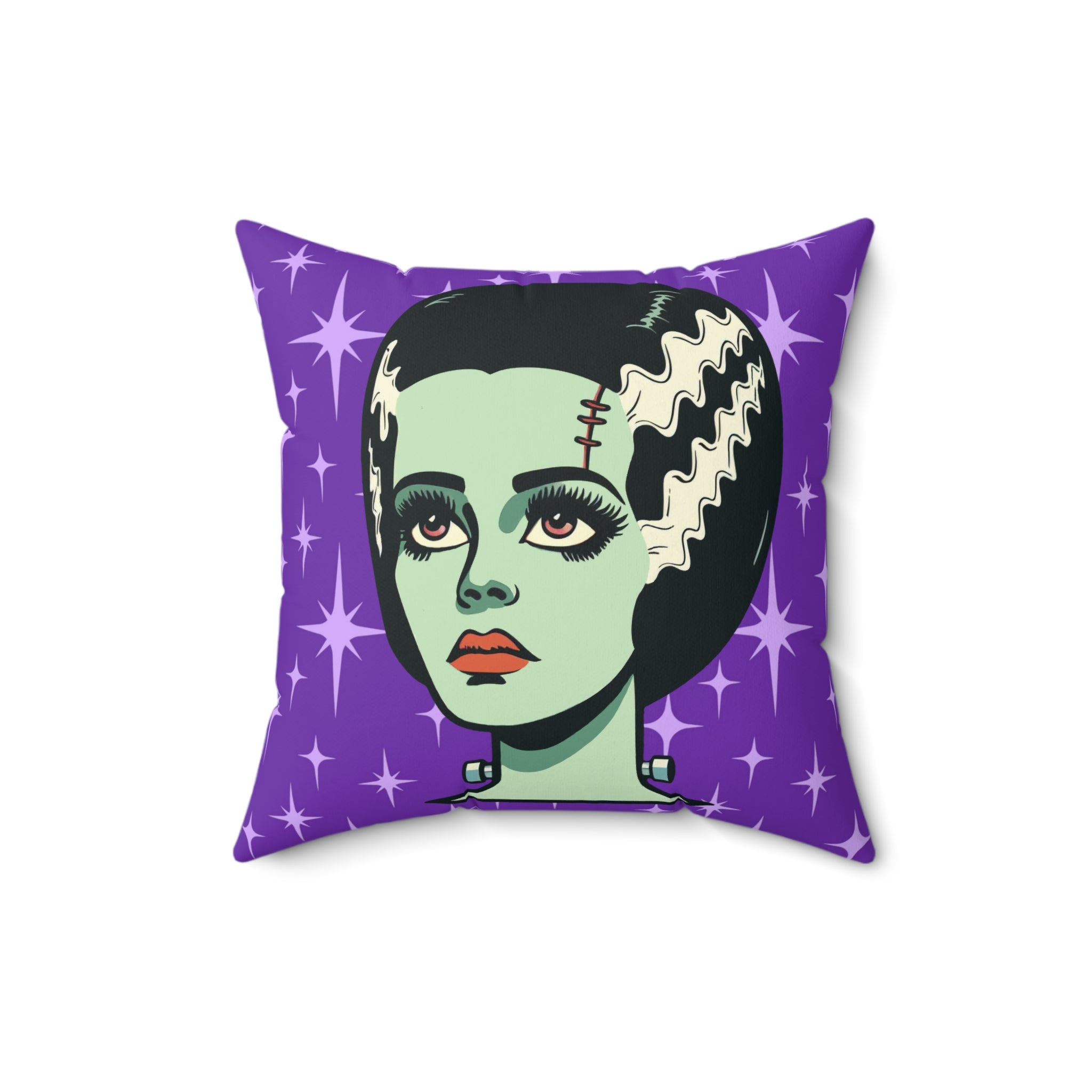 Bride of Frankenstein Retro Mid Mod Horror Buff Purple Halloween Pillow Cover and Insert - Mid Century Modern Gal