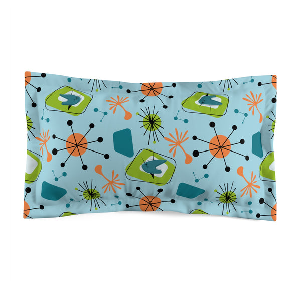 Mid Century Modern Atomic Blue, Orange, Boomerang Starburst Pillow Sham