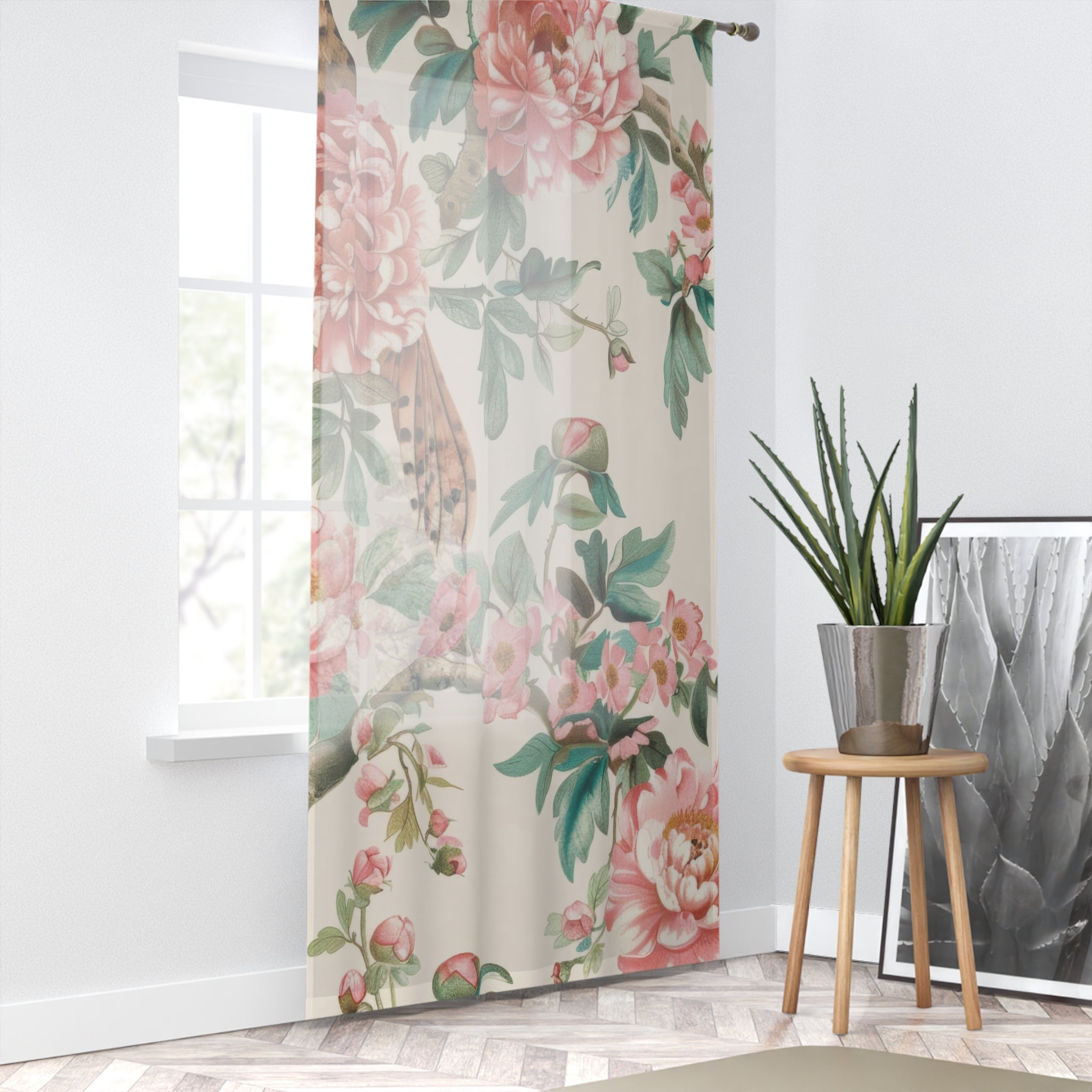 Chinoiserie Window Curtains Floral Window Curtain - Elegant Pink Peony Design for Home Décor - Mid Century Modern Gal
