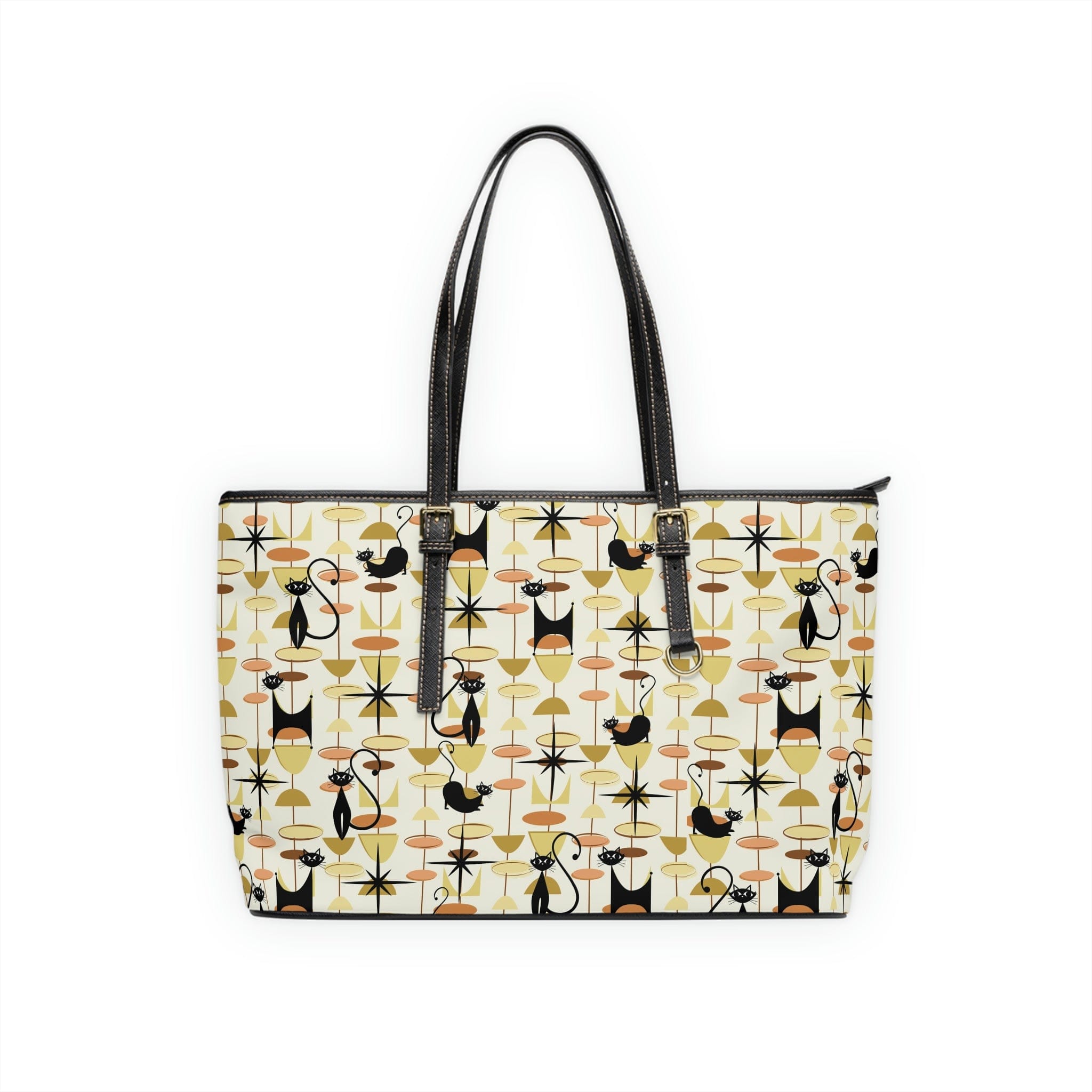 Atomic Cat, Mid Century Modern Retro Fun, Funky Shoulder Bag Bags 17" x 11" / Black