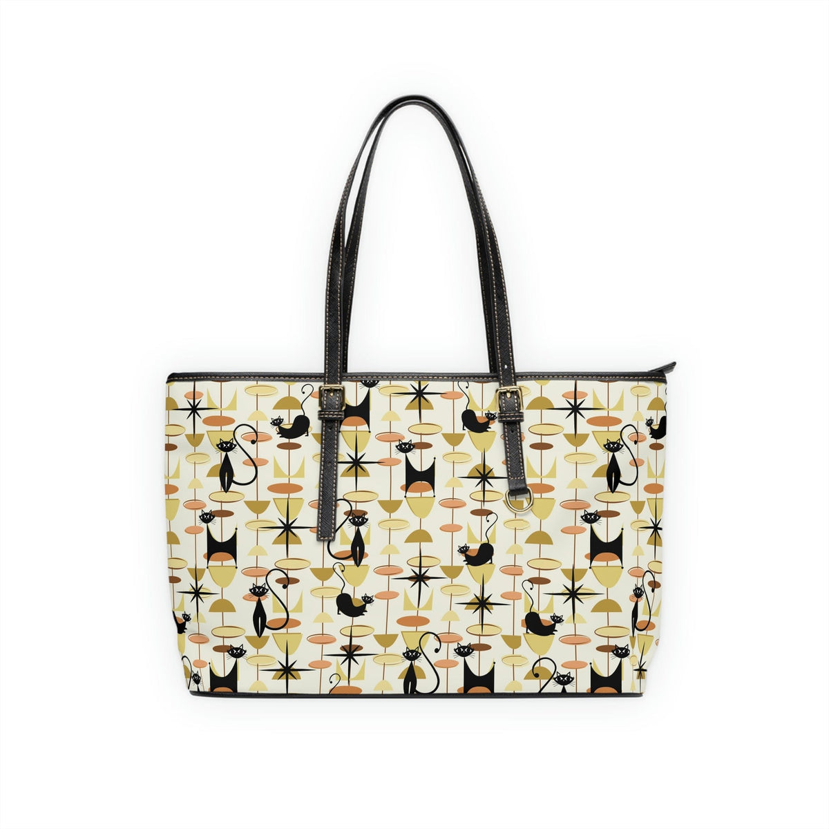 Atomic Cat, Mid Century Modern Retro Fun, Funky Shoulder Bag Bags 17" x 11" / Black