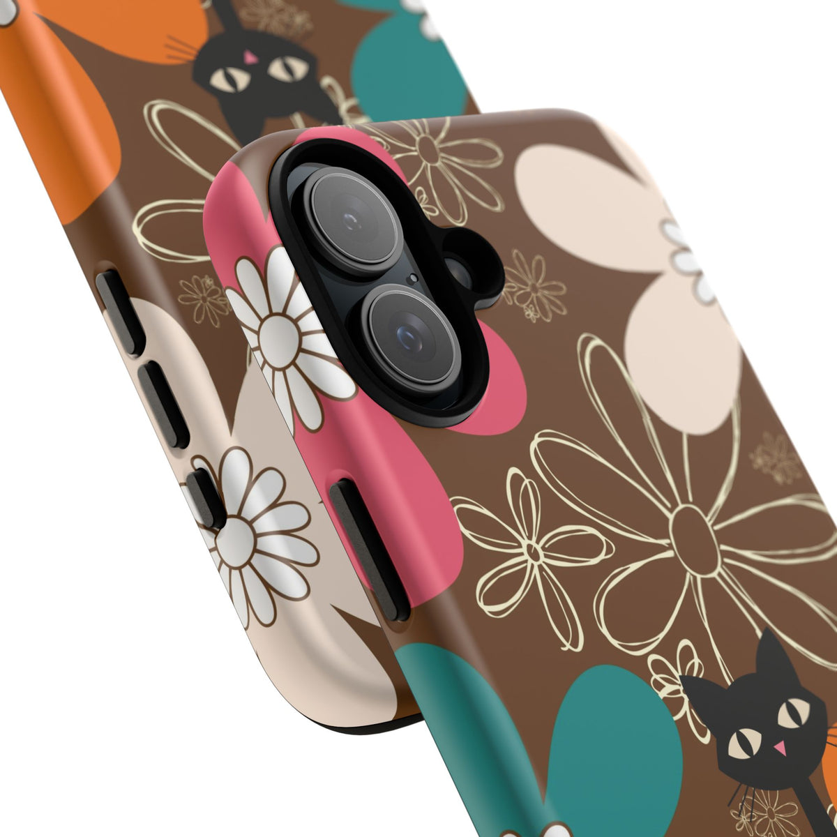 Atomic Cat Retro 70s Vibe Flower Power Tough Cases: Cute Floral and Cat Phone Case for Cat Lovers