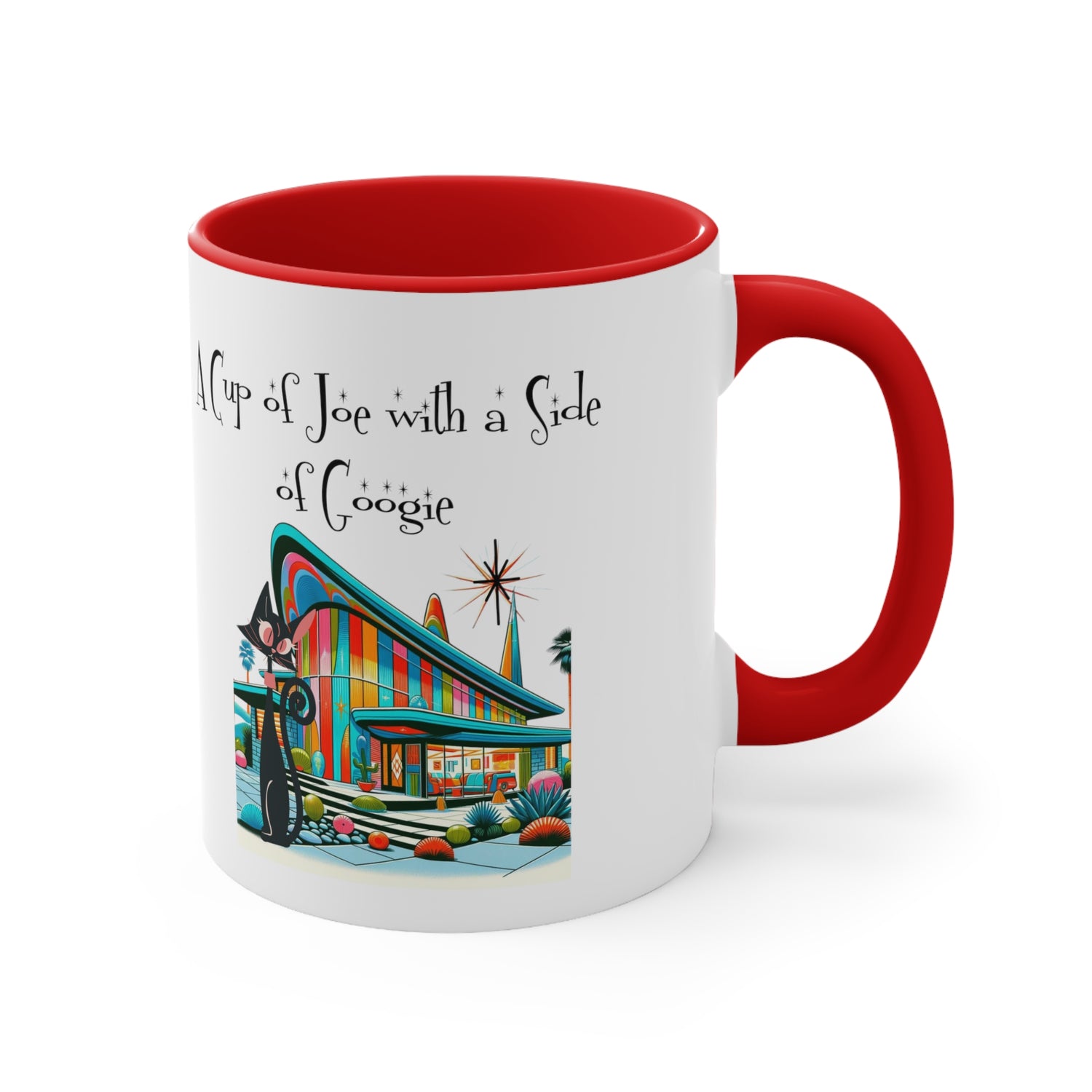 Mid Century Modern Drinkware, Atomic Cat Coffee Mug, Googie Designed, Mid Mod Coffee Lover Gifts - Mid Century Modern Gal