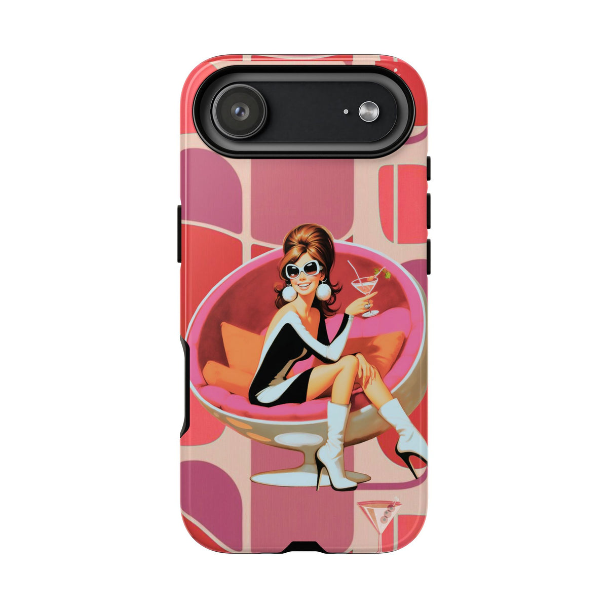 Mid Mod 60s Mod Gal, Kick Back Enjoy, Retro Chic Phone Case with Cocktail Design