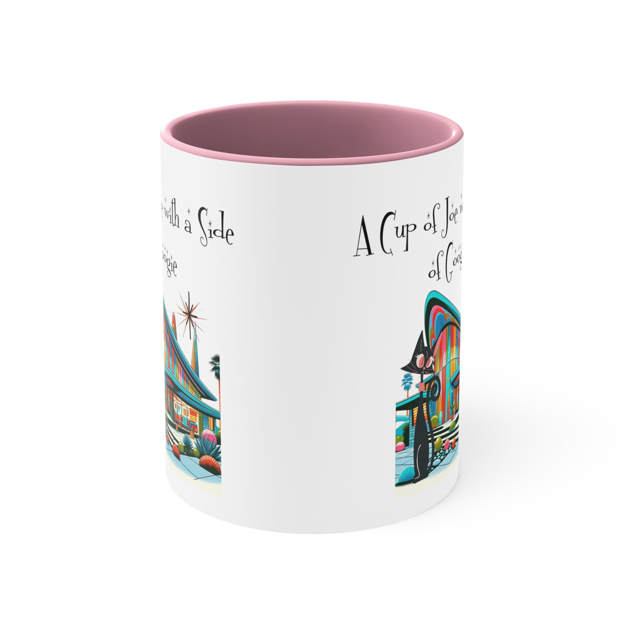 Mid Century Modern Drinkware, Atomic Cat Coffee Mug, Googie Designed, Mid Mod Coffee Lover Gifts - Mid Century Modern Gal