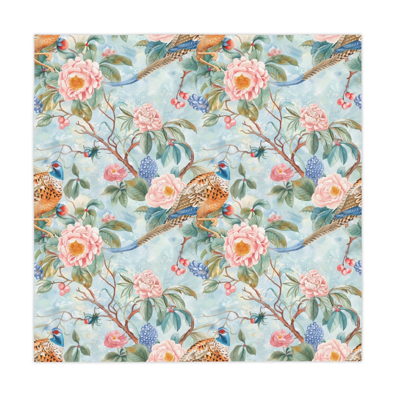 Chinoiserie Tablecloth Elegant Floral Bird Design - Perfect for Dining, Events, and Celebrations - Mid Century Modern Gal