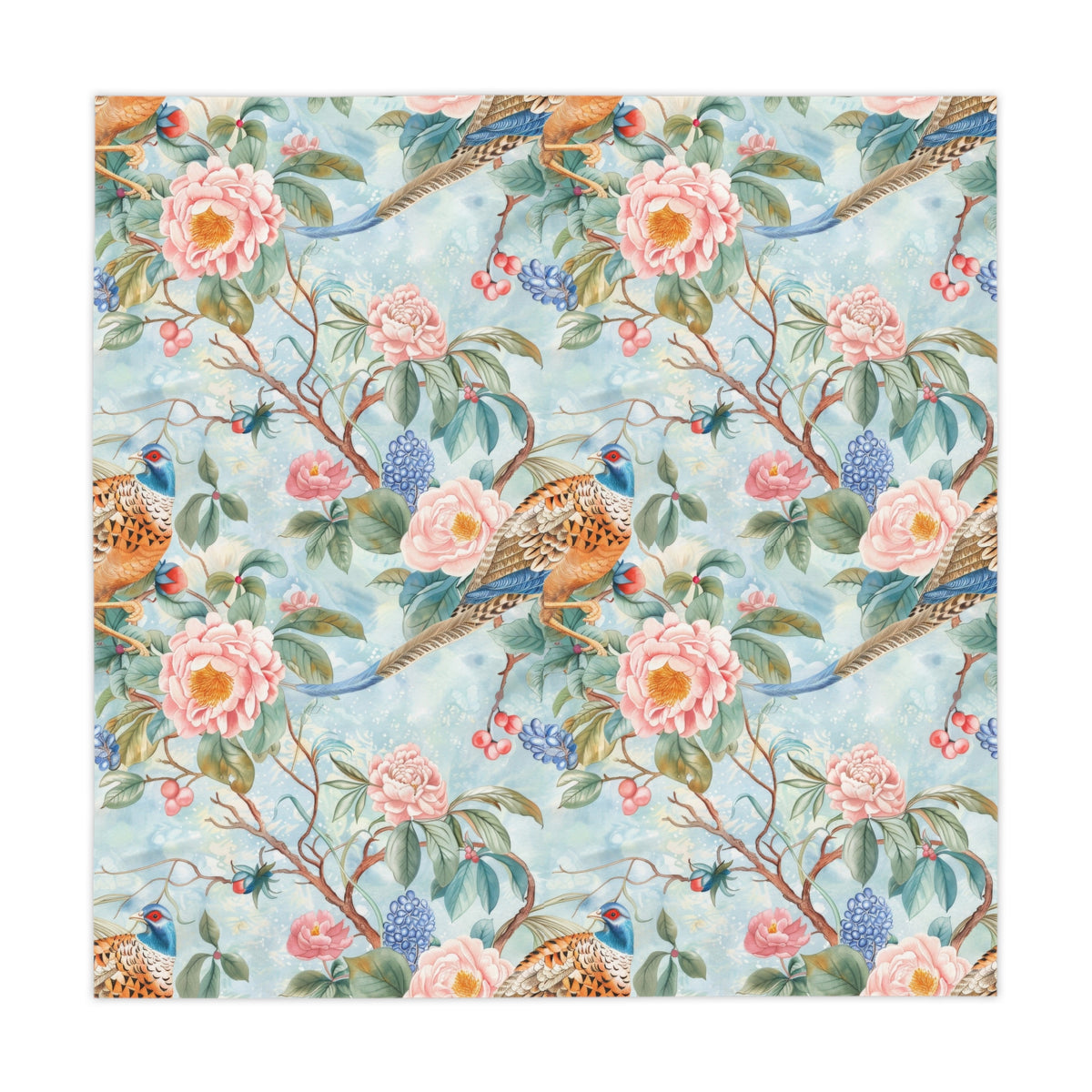 Chinoiserie Tablecloth Elegant Floral Bird Design - Perfect for Dining, Events, and Celebrations - Mid Century Modern Gal