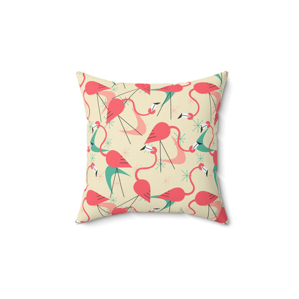 Mid Century Modern Dancing Flamingos, Kitschy Quirk MCM Tropical Flamingo Square Pillow - Stylish Home Decor for Retro Summer Vibes