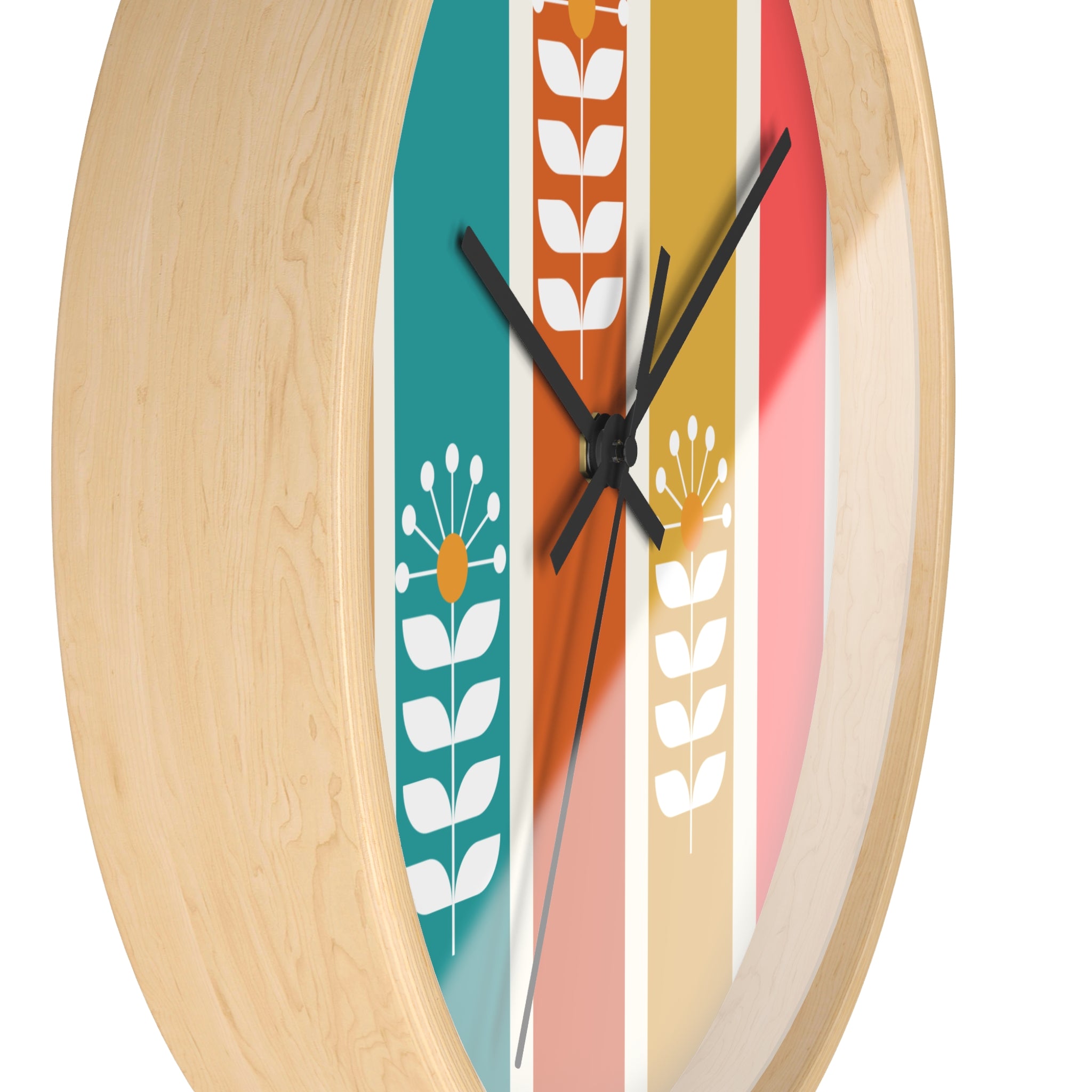 Retro Scandinavian Floral Wall Clock - Mid-Century Modern Design Perfect for Home Decor - Mid Century Modern Gal