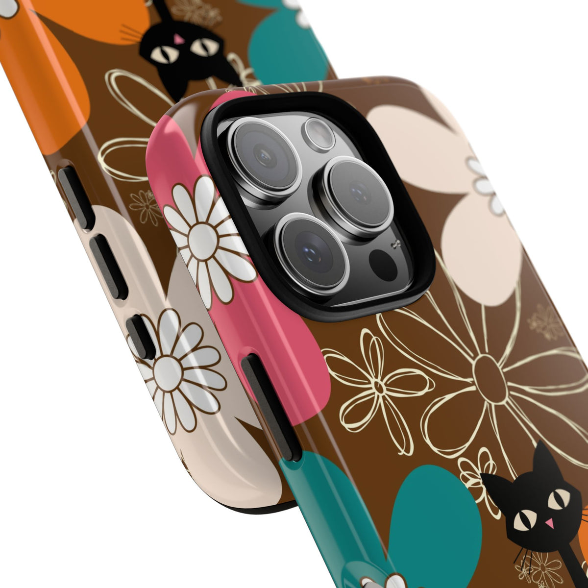 Atomic Cat Retro 70s Vibe Flower Power Tough Cases: Cute Floral and Cat Phone Case for Cat Lovers
