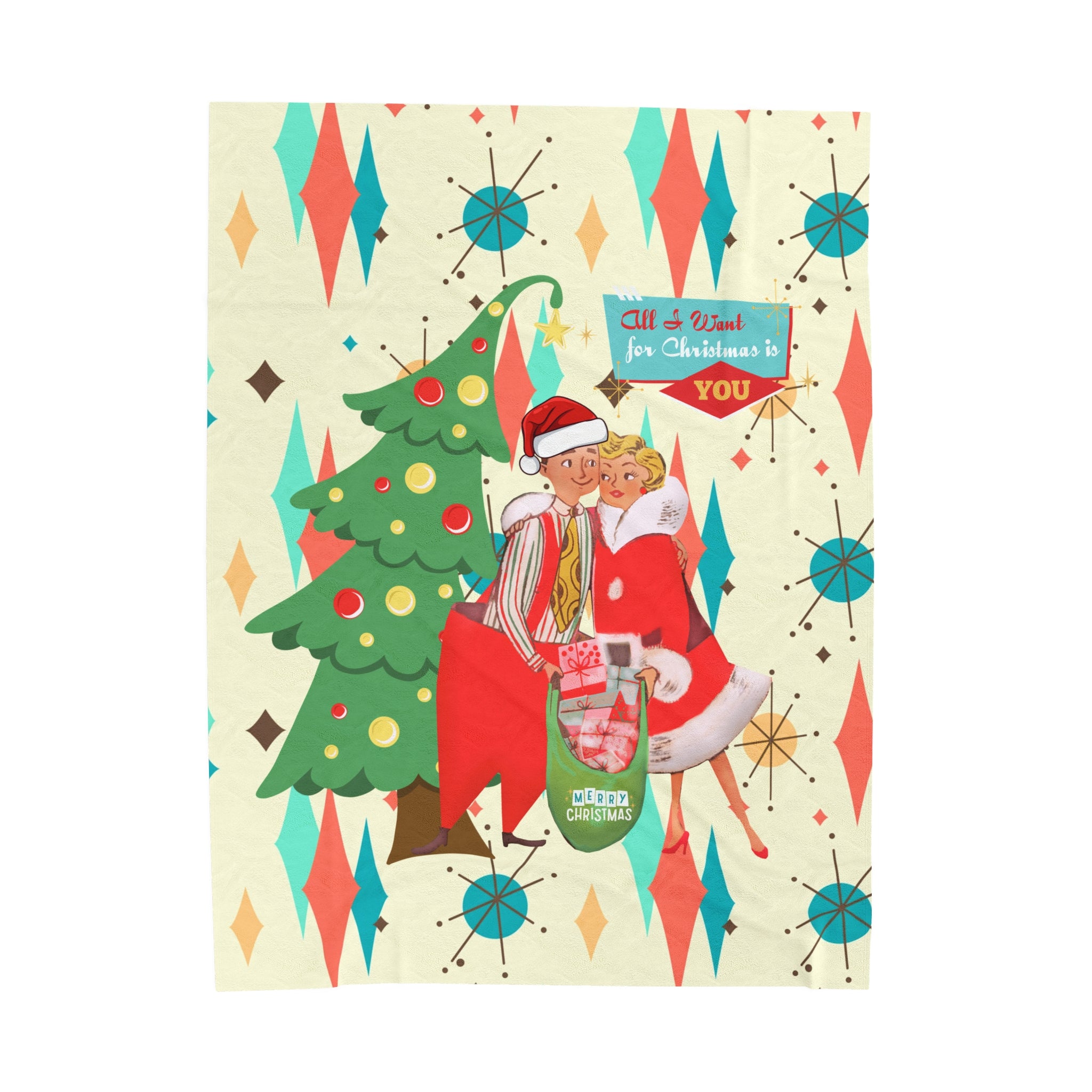 Retro Christmas Plush Blanket, Cozy Holiday Throw Blanket, Festive Decoration, Gift for Him and Her, Perfect for Winter Snuggles - Mid Century Modern Gal