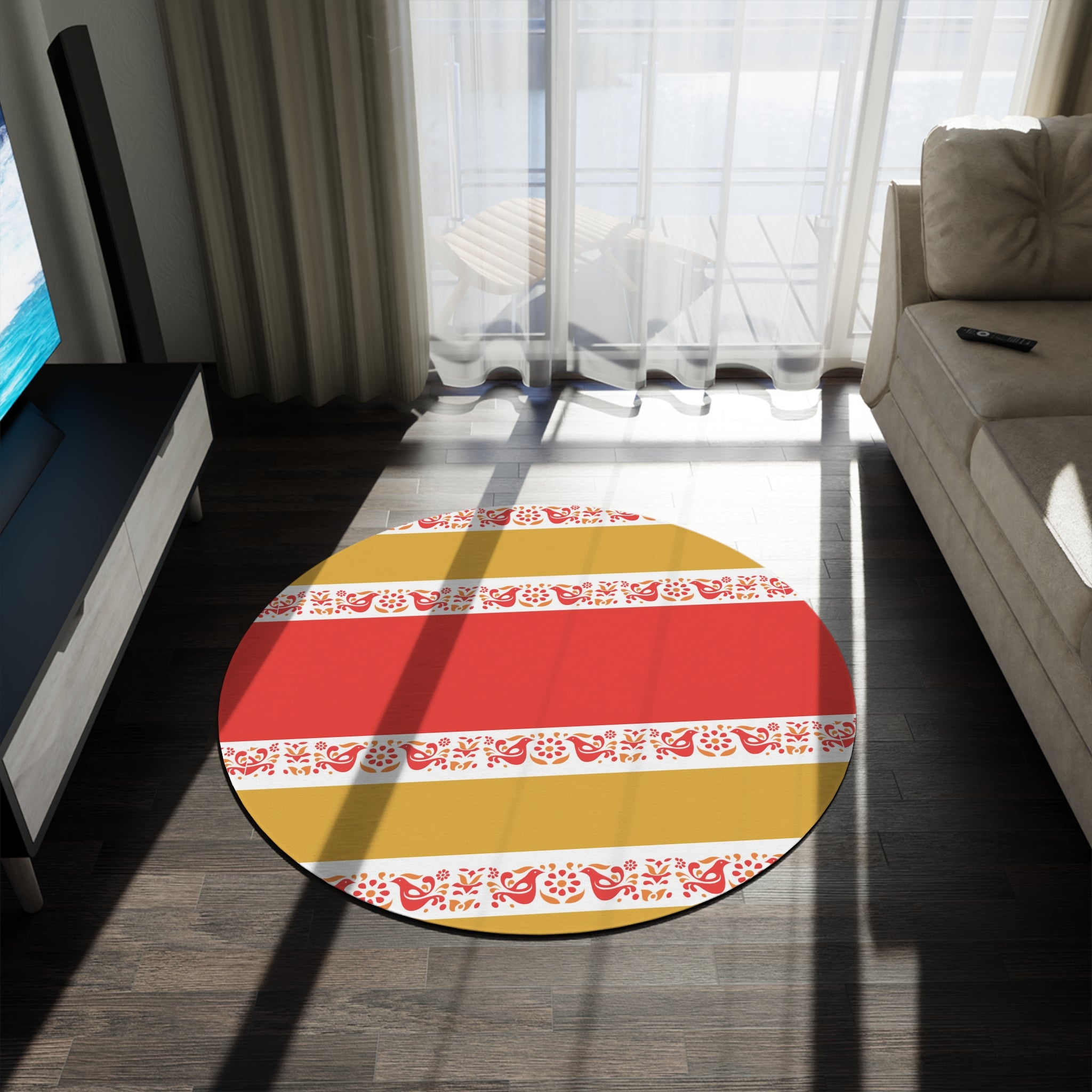 Pyrex Lover Collector, Friendship Bohemian Round Rug with Floral Borders - Cozy Home Décor for Stylish Living Spaces - Mid Century Modern Gal