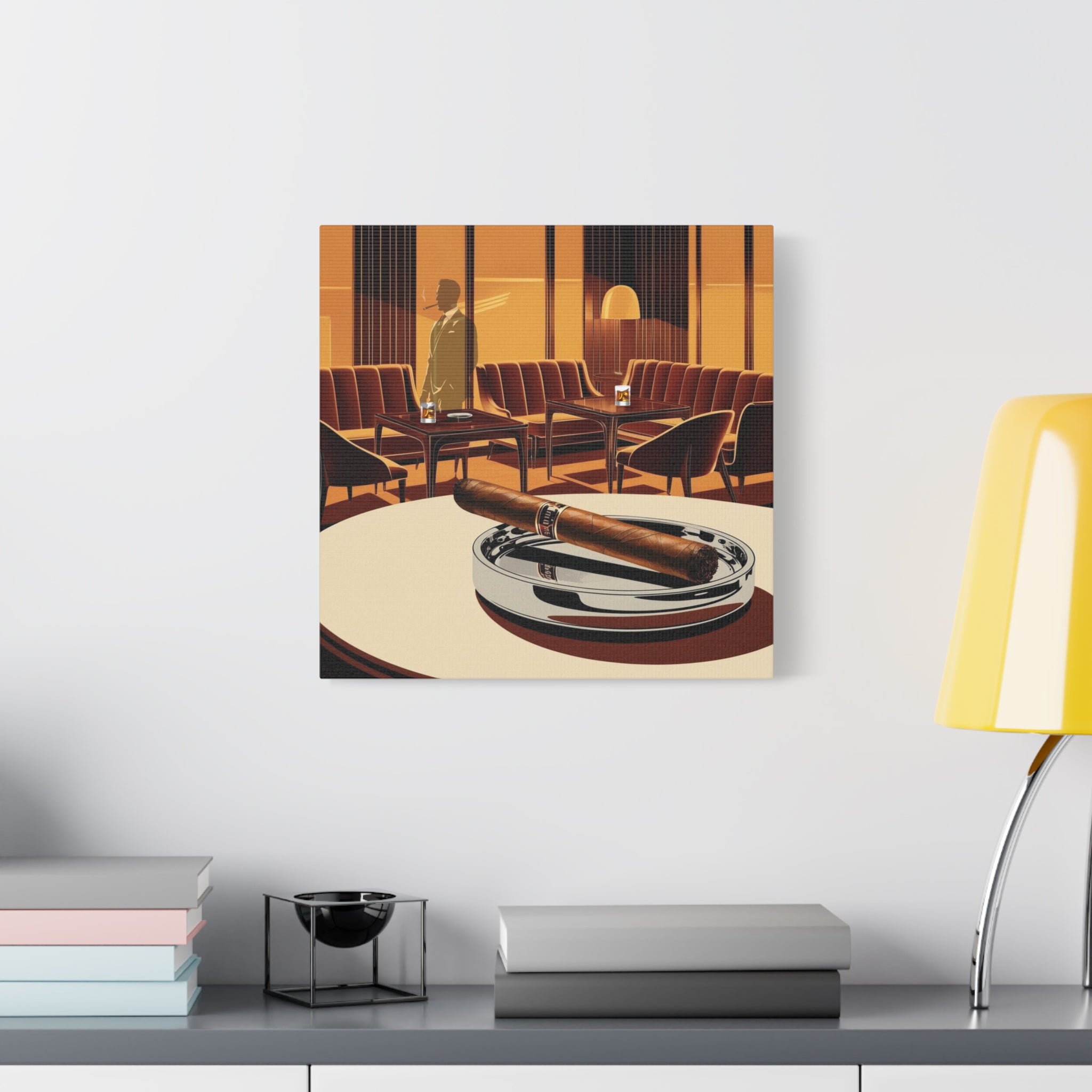 Cigar And Boubon Whiskey Mid Century Modern Vintage Lounge Matte Canvas Art Print - Mid Century Modern Gal
