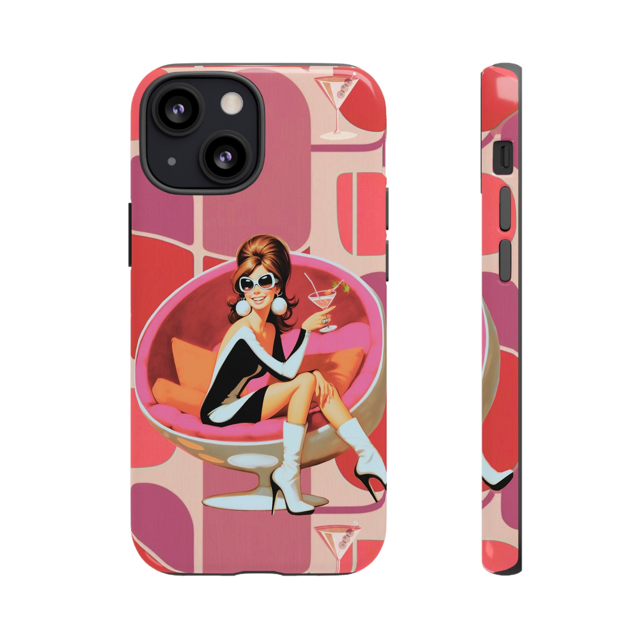 Mid Mod 60s Mod Gal, Kick Back Enjoy, Retro Chic Phone Case with Cocktail Design - Mid Century Modern Gal