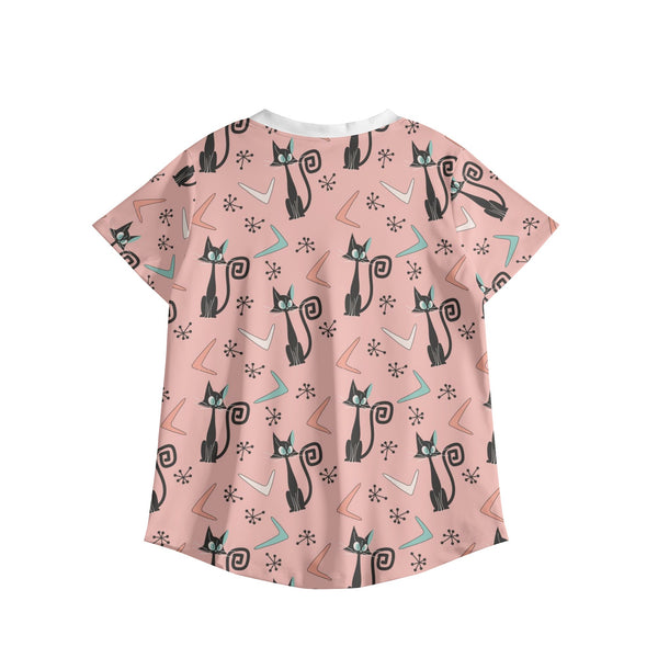 Atomic Cat, Nurses Work Scrub Top, Mid Century Modern, Cute Kitsch Style