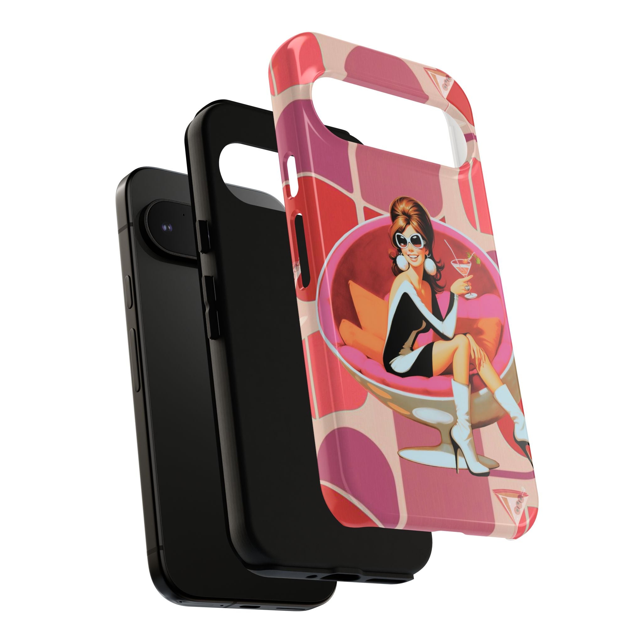 Mid Mod 60s Mod Gal, Kick Back Enjoy, Retro Chic Phone Case with Cocktail Design