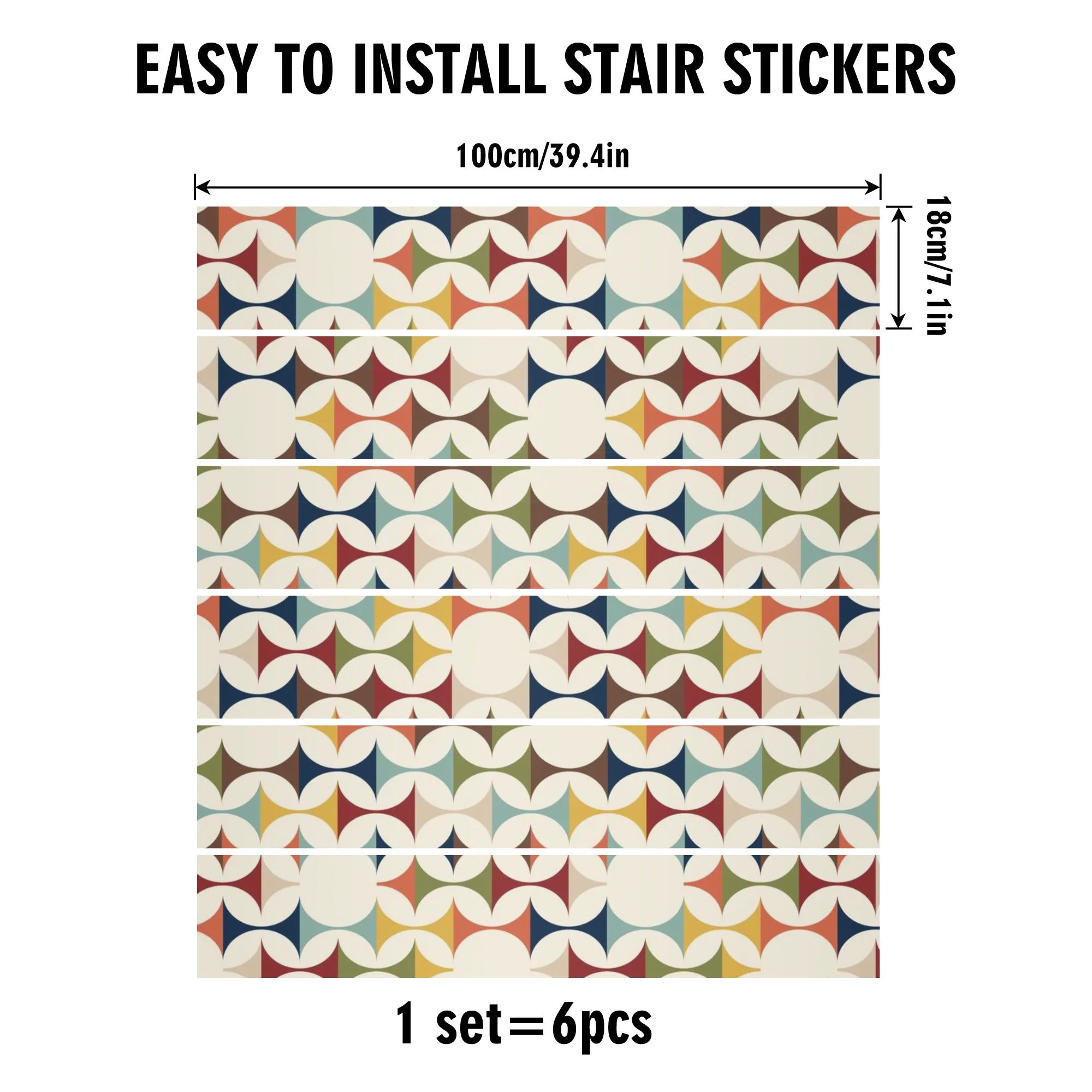 Mid Mod Scandinavian Geometric Designed 6Pcs Stairs Stickers - Mid Century Modern Gal