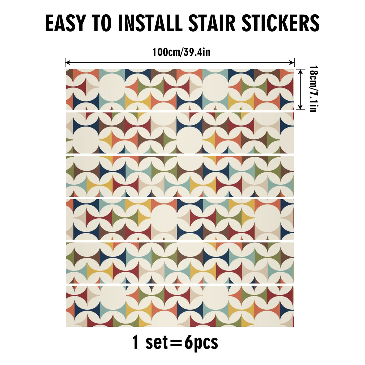 Mid Mod Scandinavian Geometric Designed 6Pcs Stairs Stickers - Mid Century Modern Gal