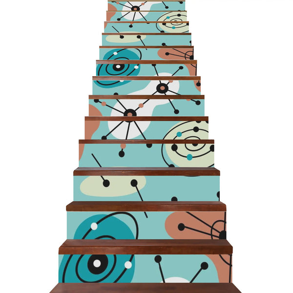Mid Century Modern Amoeba, Googie Atomic 50s Designed 13Pcs Stairs Stickers