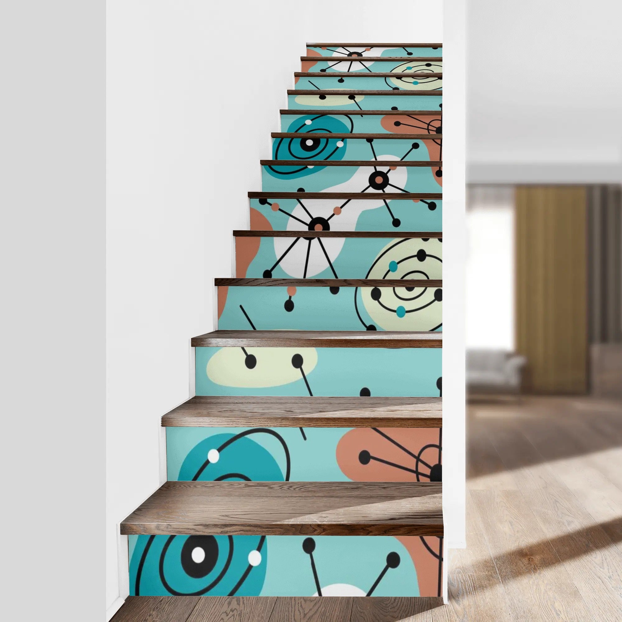 Mid Century Modern Amoeba, Googie Atomic 50s Designed 13Pcs Stairs Stickers - Mid Century Modern Gal