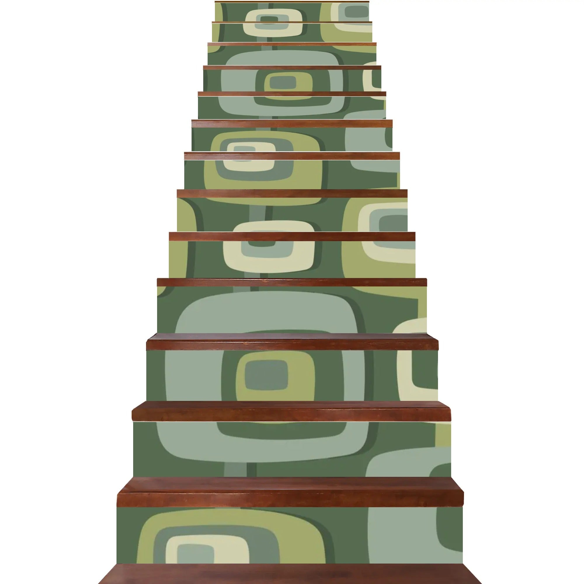 Mid Century Modern Geometric Pattern Green, Beige, MCM 13Pcs Stairs Stickers - Mid Century Modern Gal