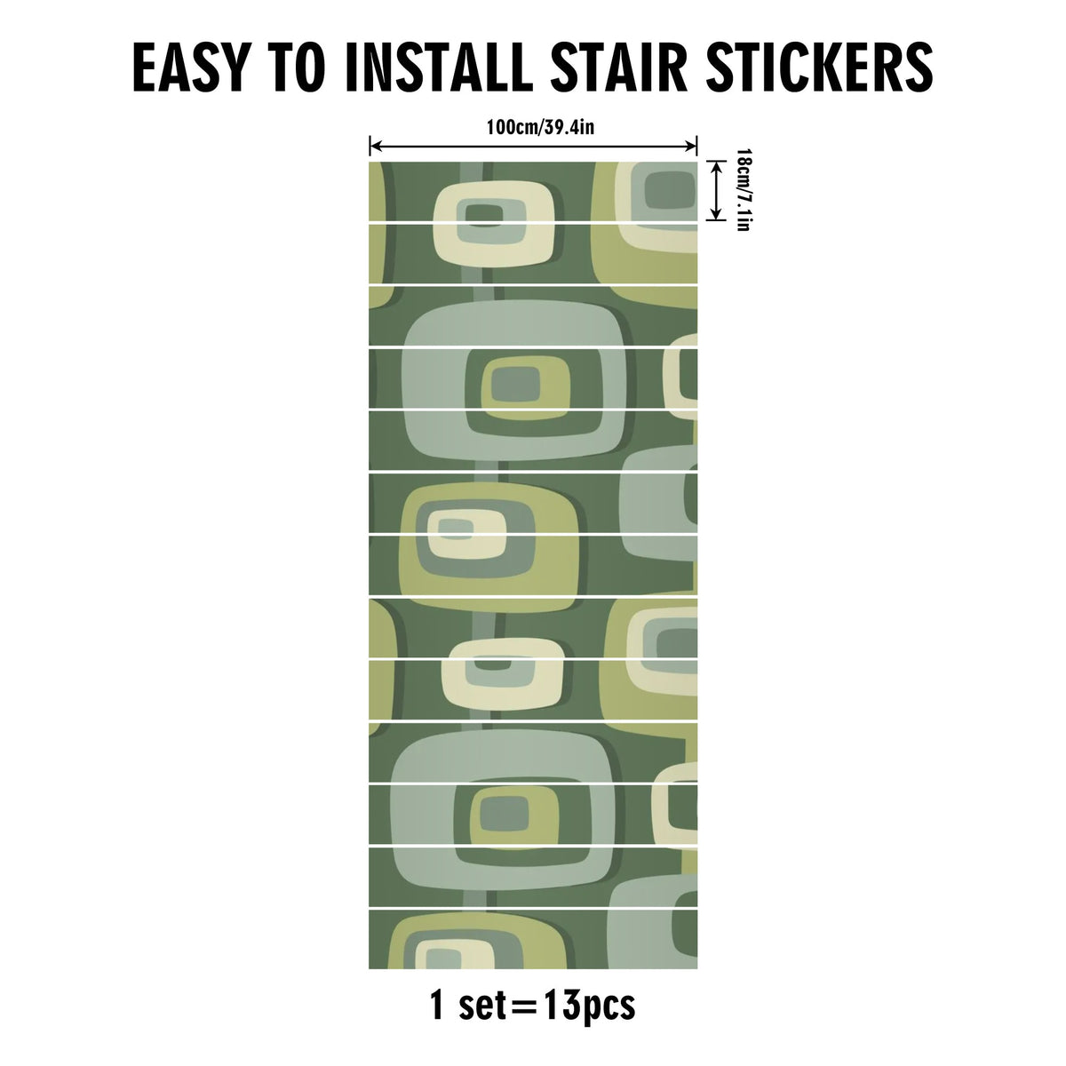 Mid Century Modern Geometric Pattern Green, Beige, MCM 13Pcs Stairs Stickers - Mid Century Modern Gal
