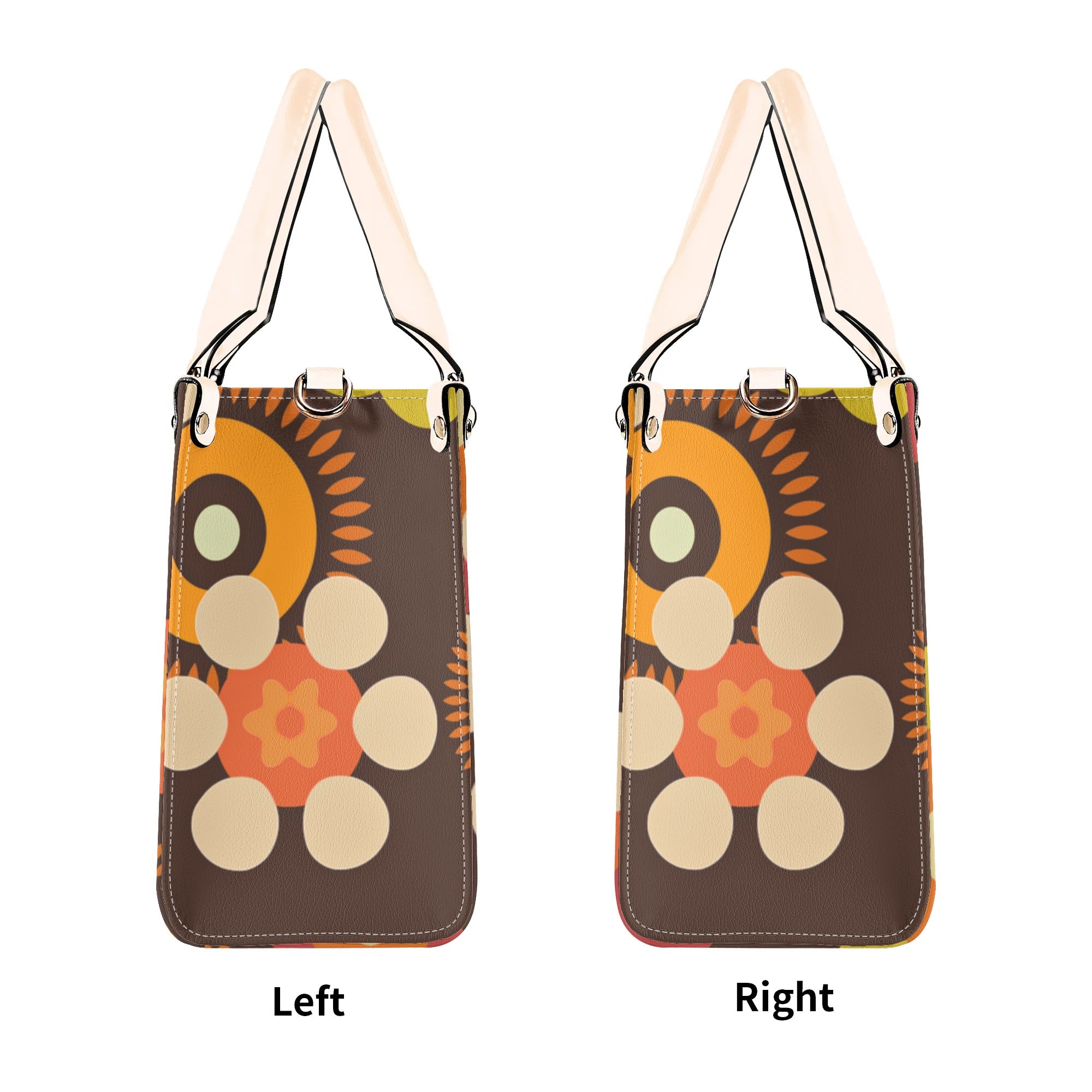 Flower Power 70s Groovy Brown, Orange Retro Womens PU Leather Handbag - Mid Century Modern Gal