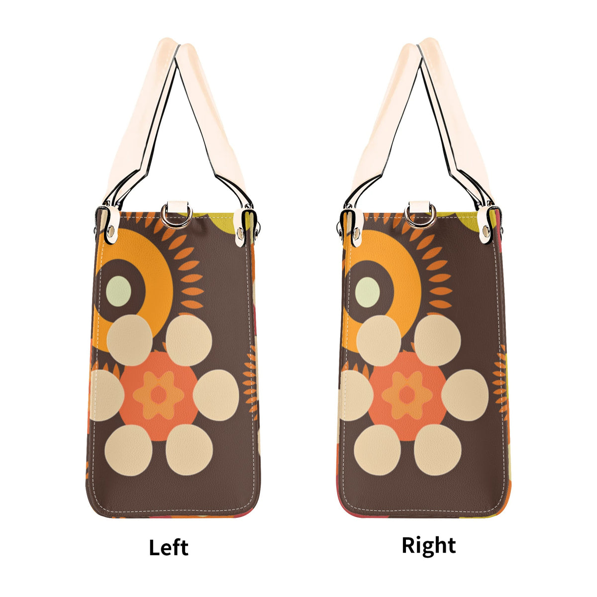 Flower Power 70s Groovy Brown, Orange Retro Womens PU Leather Handbag - Mid Century Modern Gal