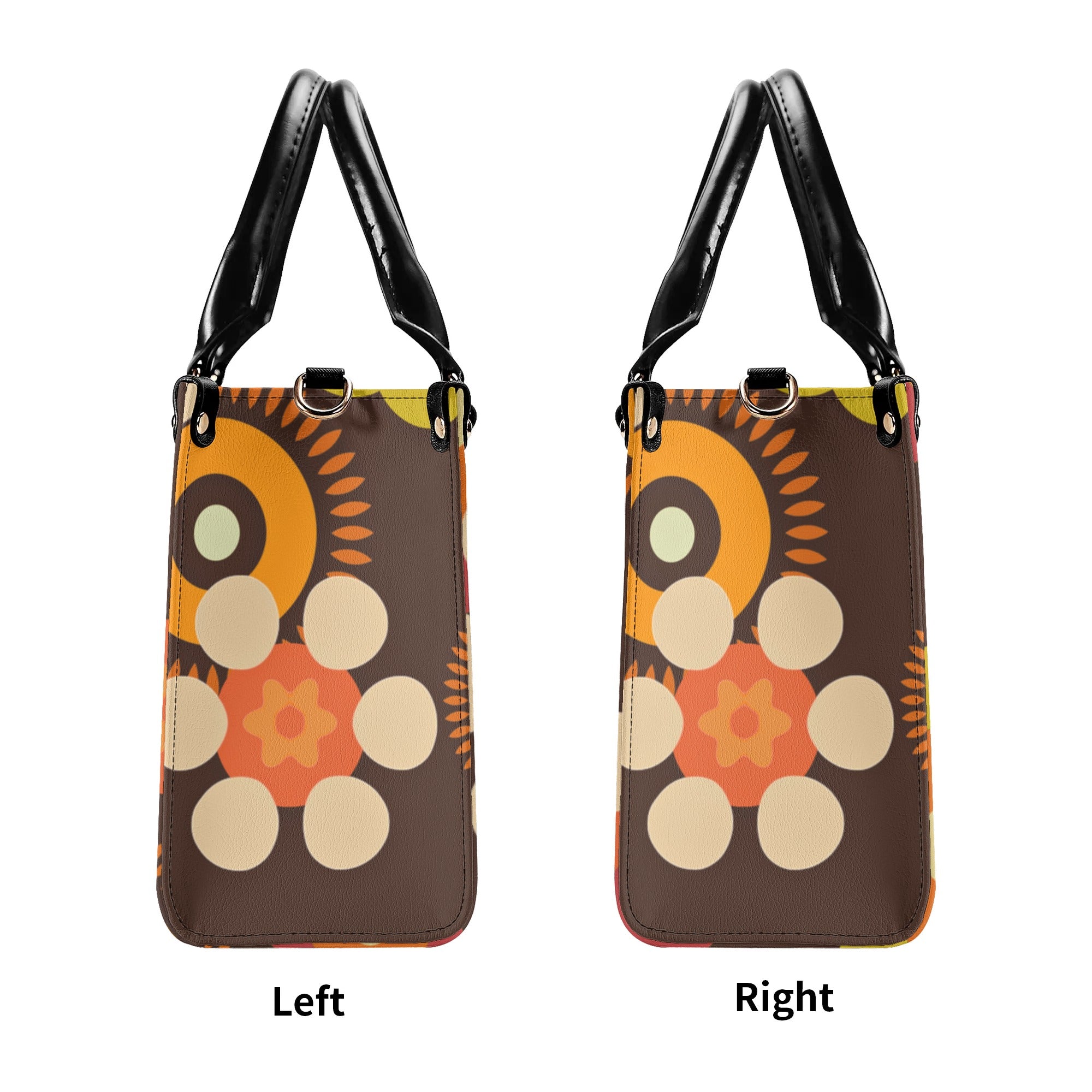 Flower Power 70s Groovy Brown, Orange Retro Womens PU Leather Handbag - Mid Century Modern Gal