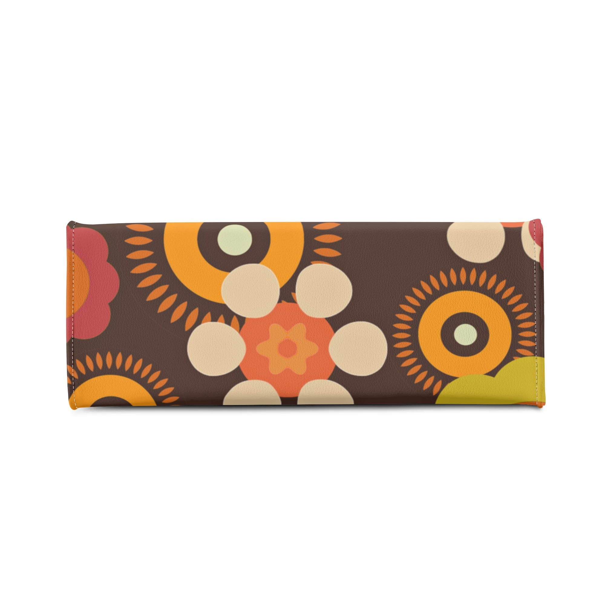 Flower Power 70s Groovy Brown, Orange Retro Womens PU Leather Handbag - Mid Century Modern Gal