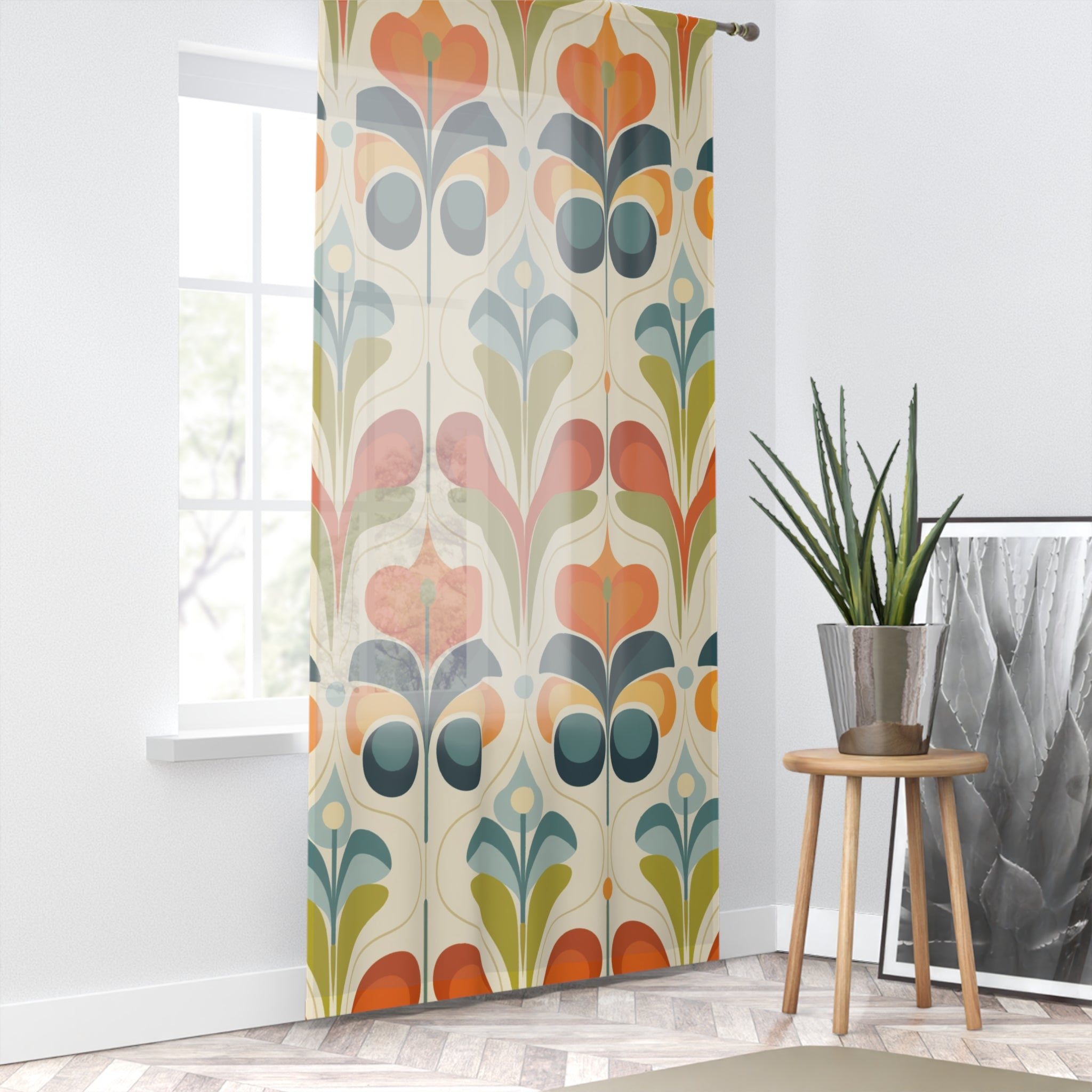 Mid Century Modern Floral Mod Retro Boho Floral Window Curtains – Vibrant Patterned - Mid Century Modern Gal