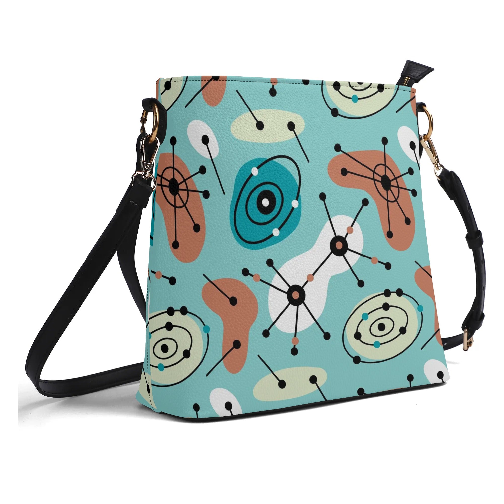 Mid Century Modern Atomic Ameoba Bucket Shoulder Bag - Mid Century Modern Gal