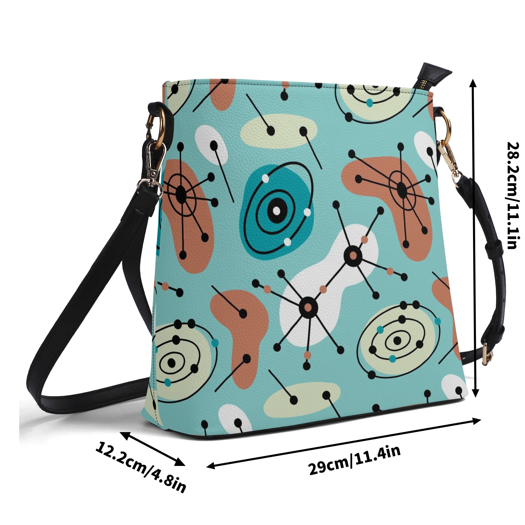 Mid Century Modern Atomic Ameoba Bucket Shoulder Bag - Mid Century Modern Gal
