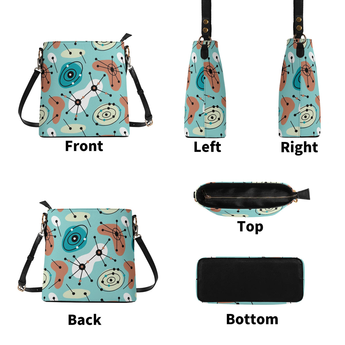 Mid Century Modern Atomic Ameoba Bucket Shoulder Bag - Mid Century Modern Gal