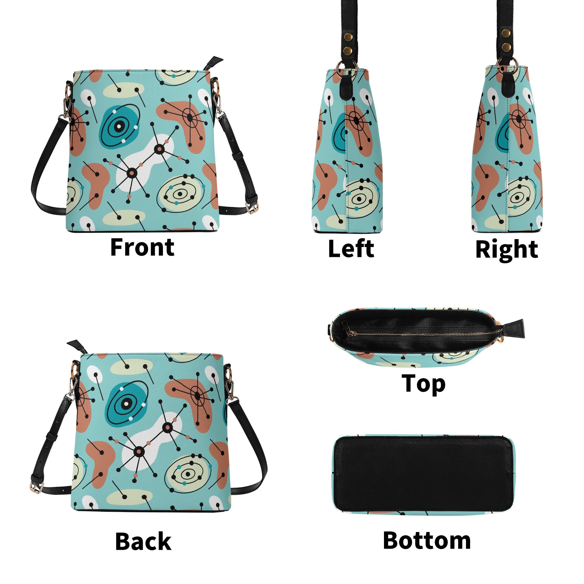 Mid Century Modern Atomic Ameoba Bucket Shoulder Bag - Mid Century Modern Gal