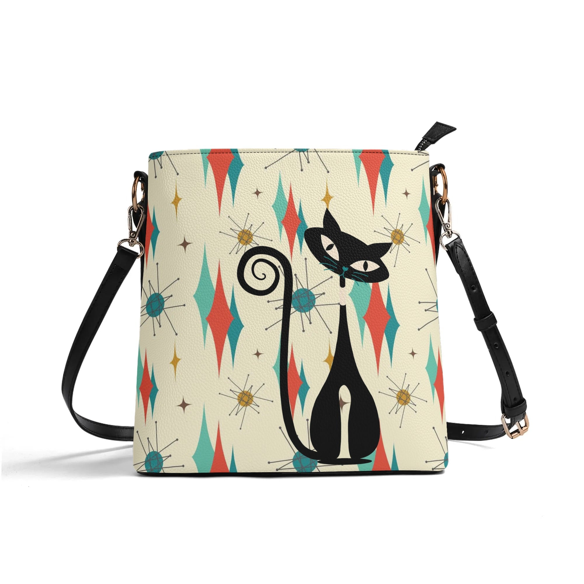 Mid Century Modern Atomic Cat Franciscan Starburst Mid Mod Bucket Bag - Mid Century Modern Gal