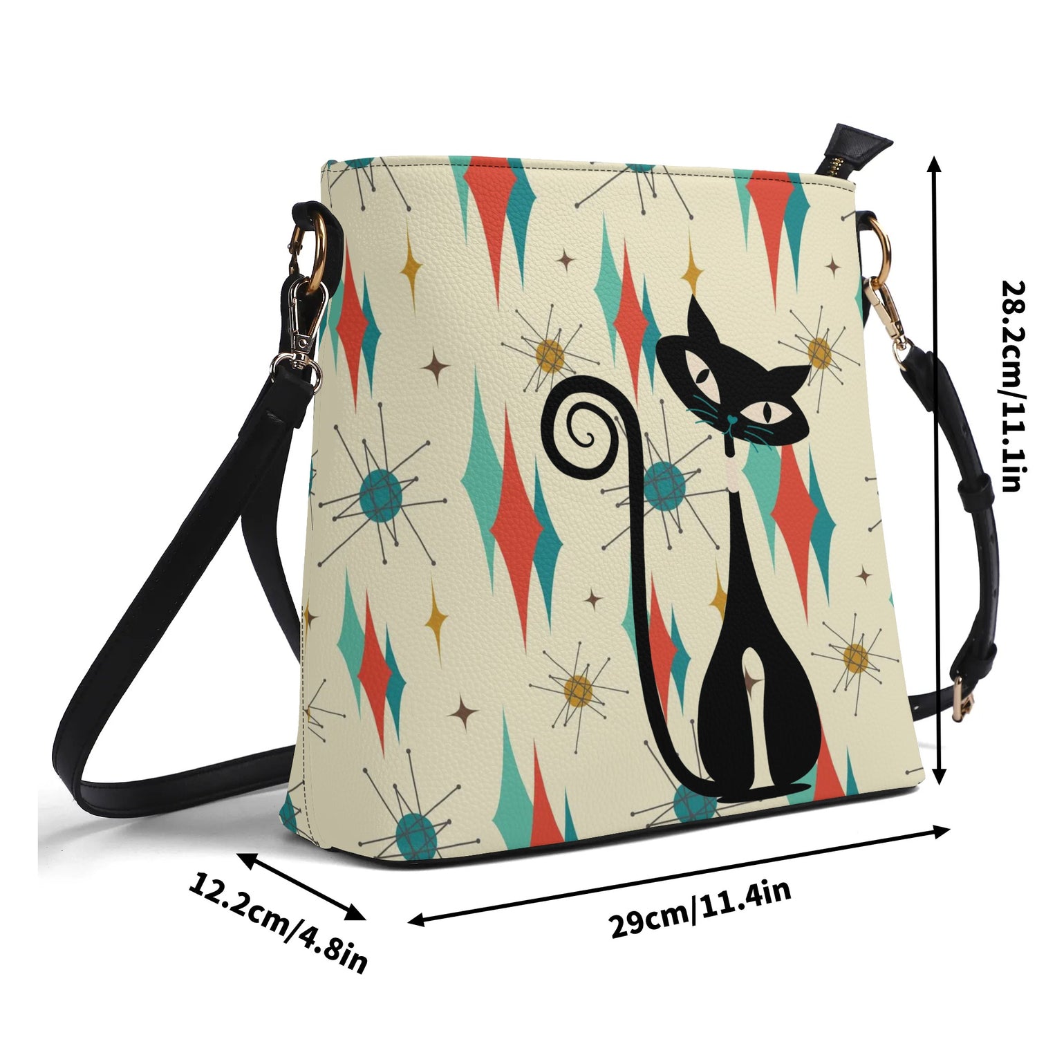 Mid Century Modern Atomic Cat Franciscan Starburst Mid Mod Bucket Bag - Mid Century Modern Gal
