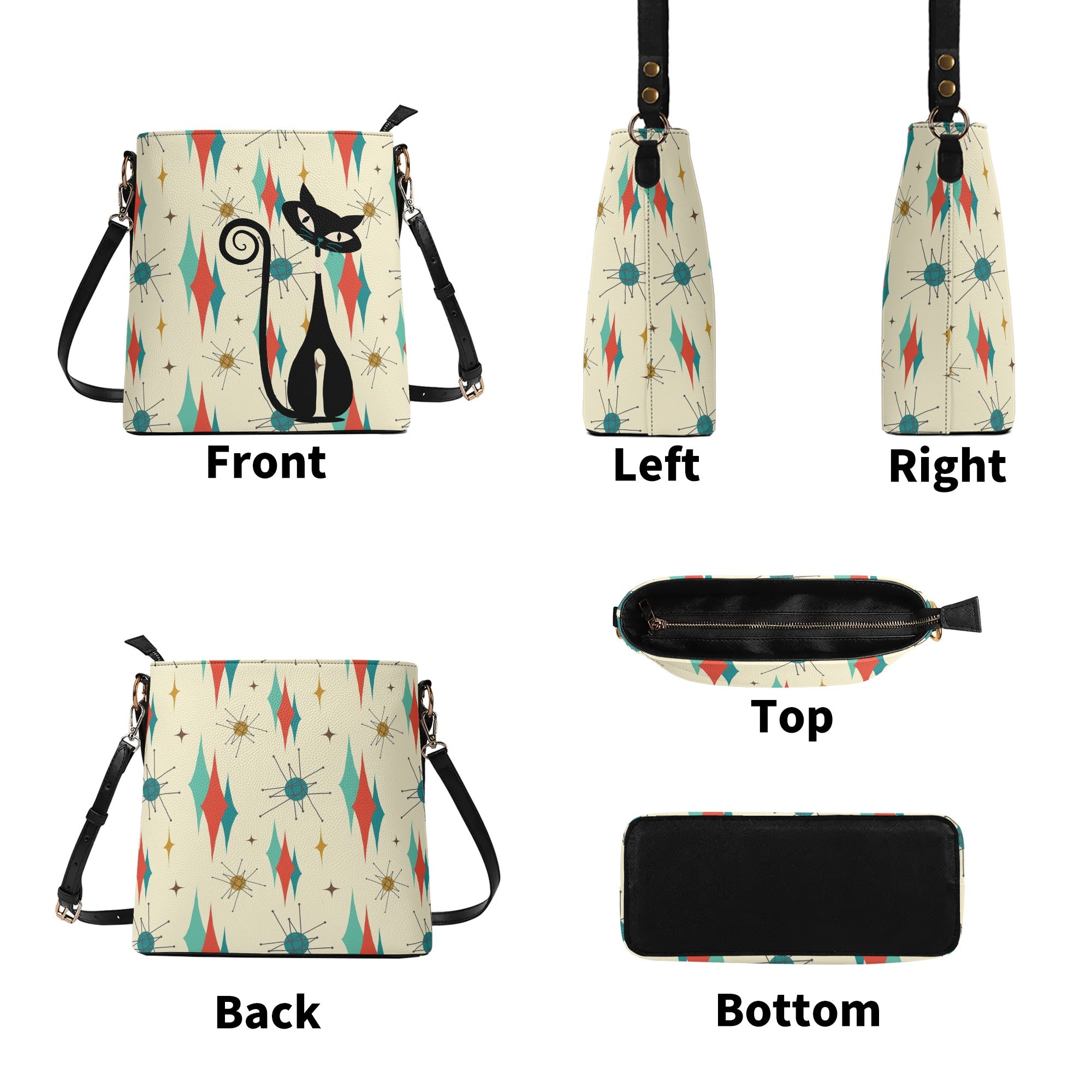 Mid Century Modern Atomic Cat Franciscan Starburst Mid Mod Bucket Bag - Mid Century Modern Gal