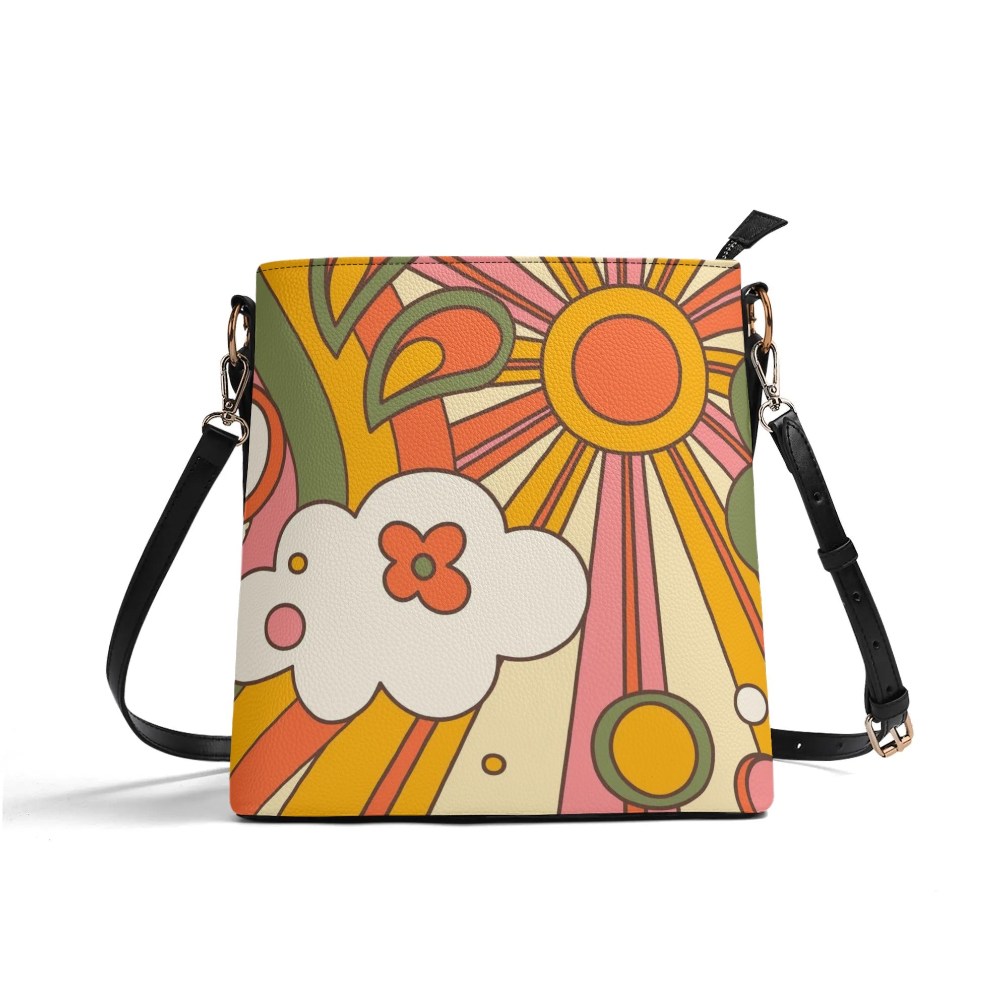 70s Retro Groovy Sunburst Hip Bucket Bag - Mid Century Modern Gal