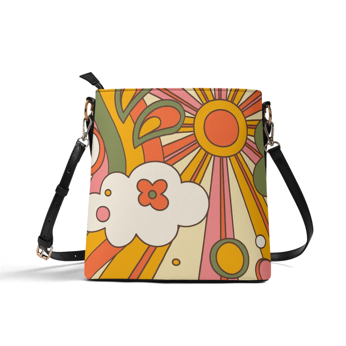 70s Retro Groovy Sunburst Hip Bucket Bag - Mid Century Modern Gal