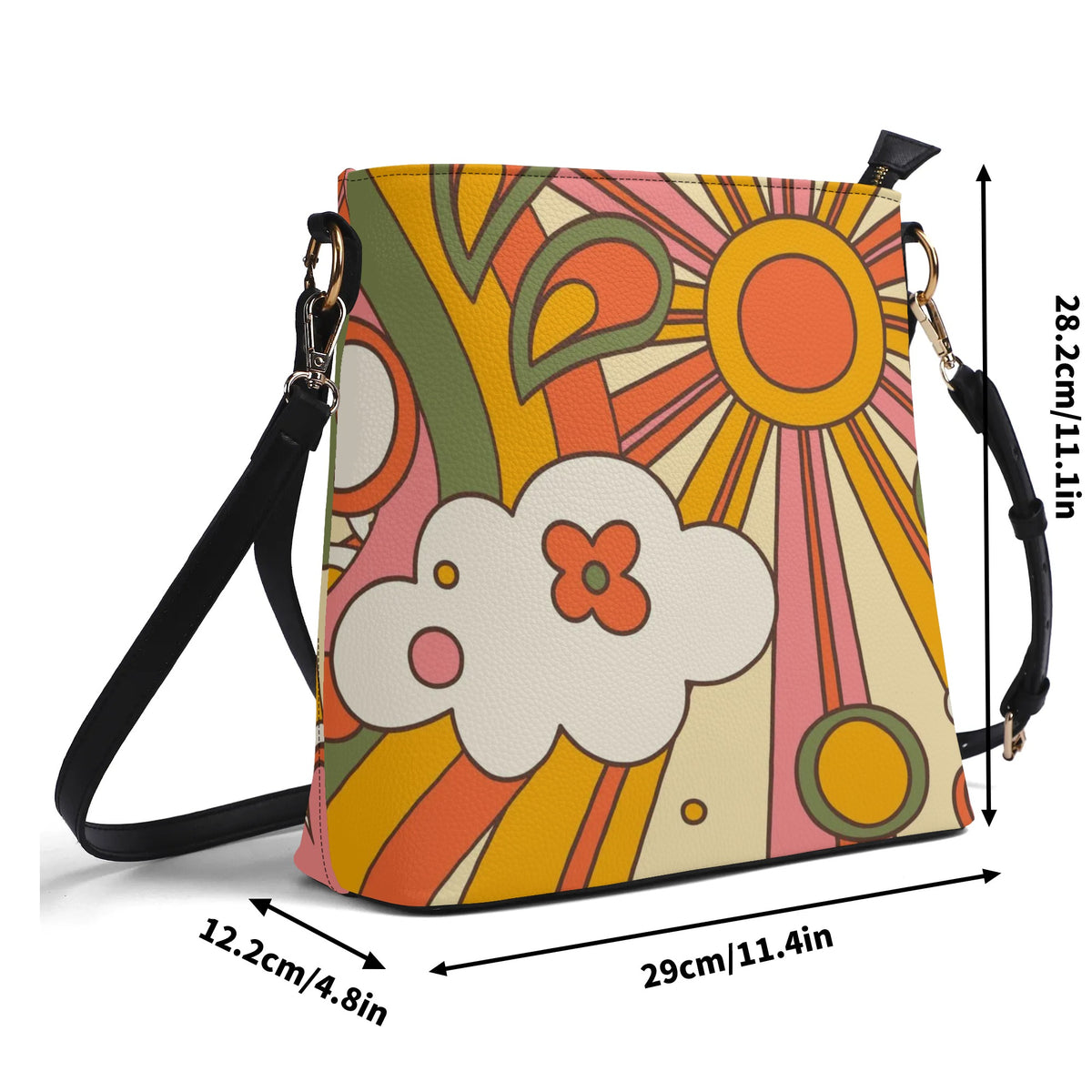 70s Retro Groovy Sunburst Hip Bucket Bag - Mid Century Modern Gal