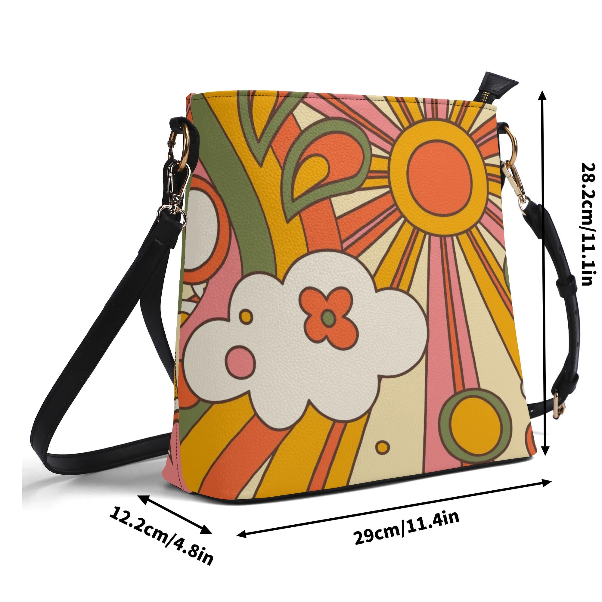 70s Retro Groovy Sunburst Hip Bucket Bag - Mid Century Modern Gal